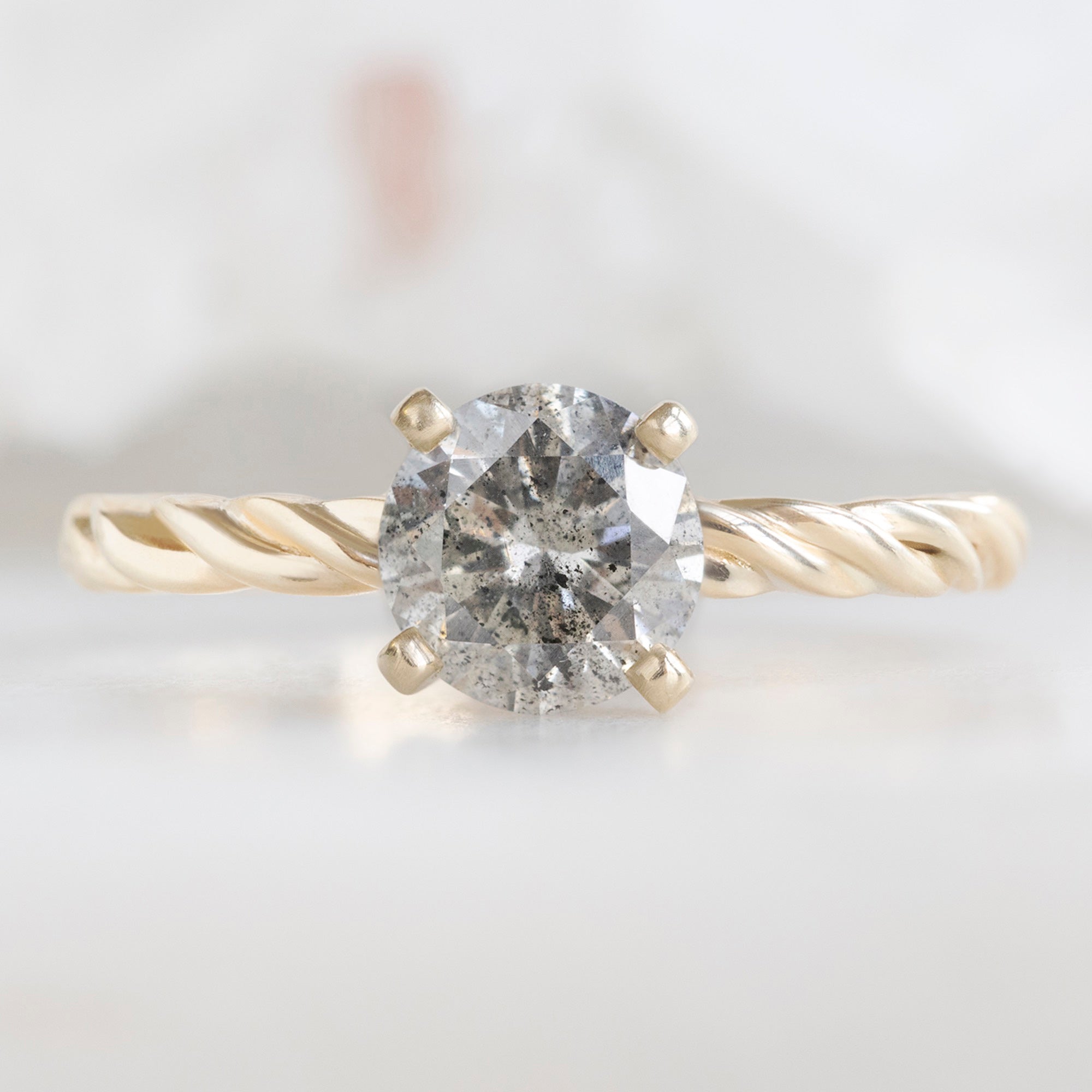 Alexis Russell Engagement Rings The Braided Ring | 1.01ct Round Salt and Pepper Diamond in 14K Yellow Gold