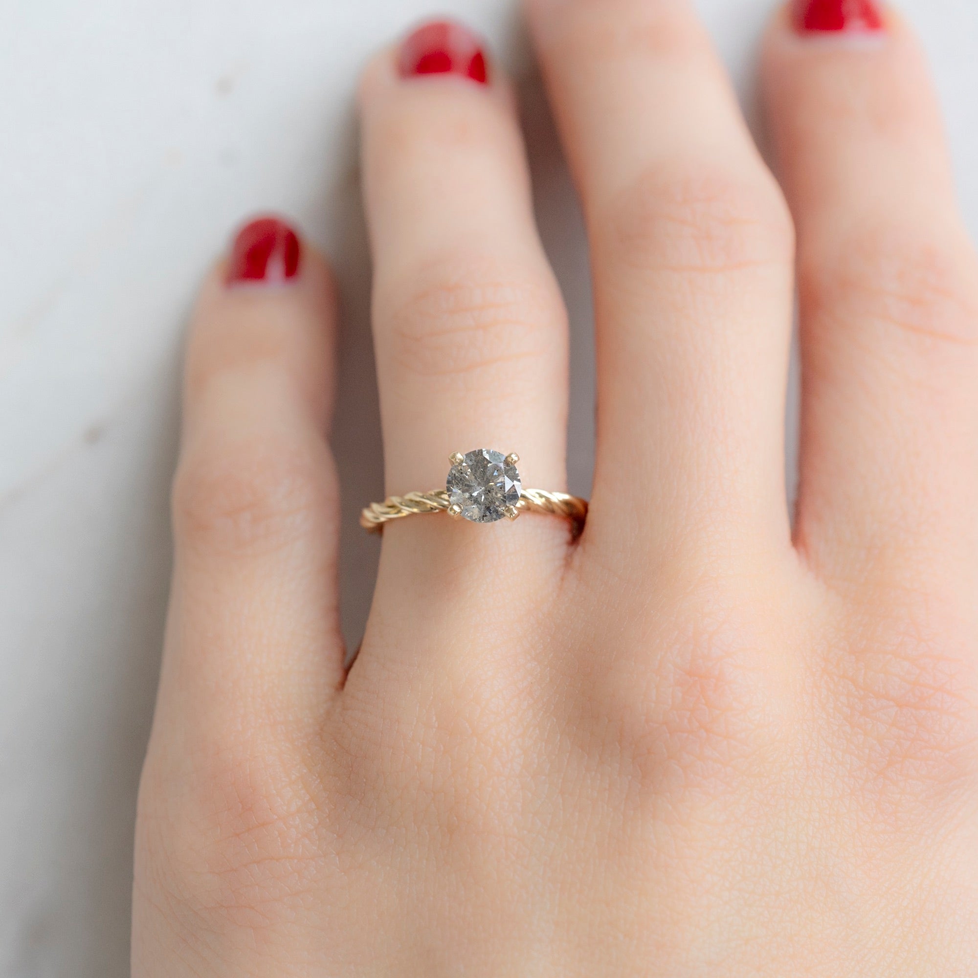 Alexis Russell Engagement Rings The Braided Ring | 1.01ct Round Salt and Pepper Diamond in 14K Yellow Gold