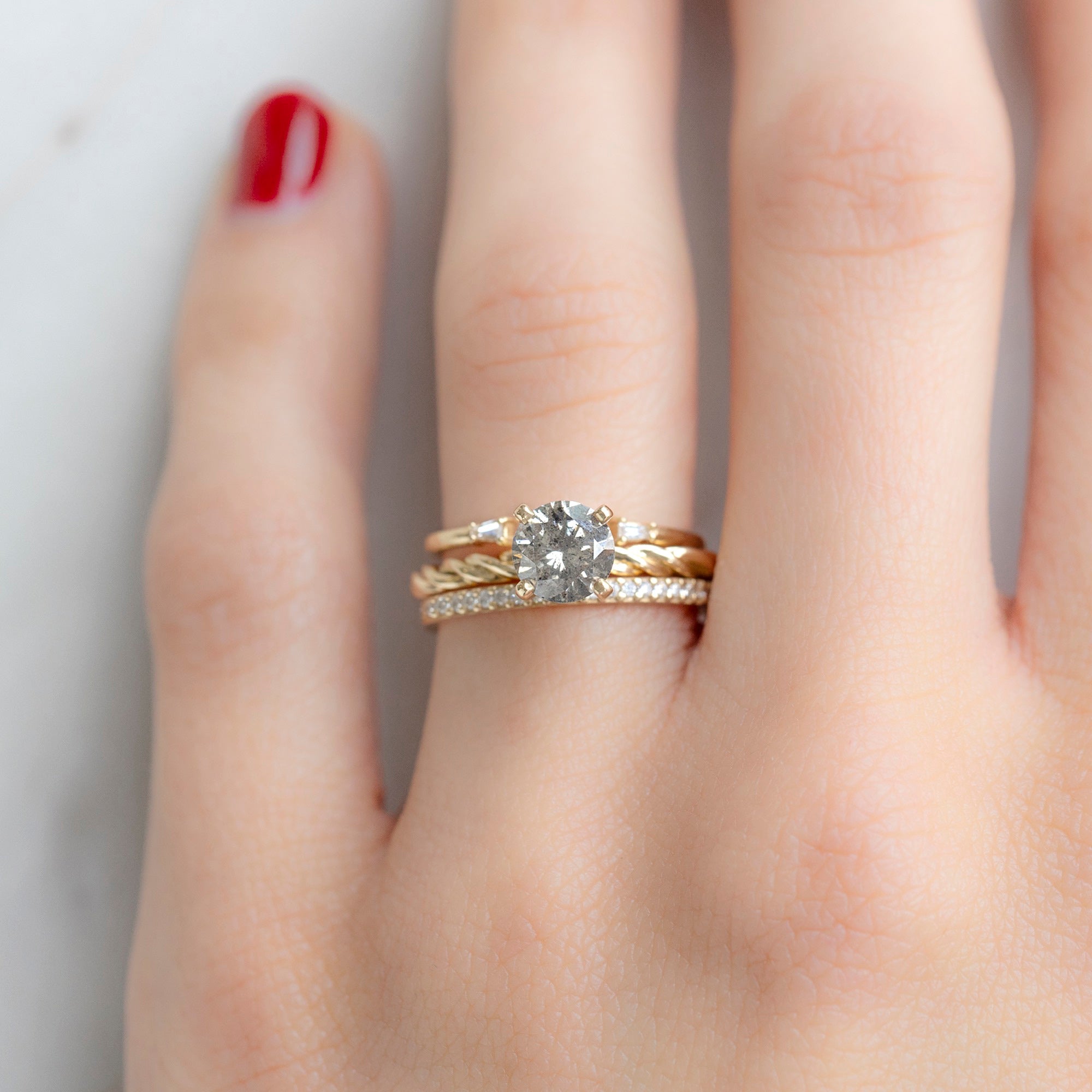 Alexis Russell Engagement Rings The Braided Ring | 1.01ct Round Salt and Pepper Diamond in 14K Yellow Gold