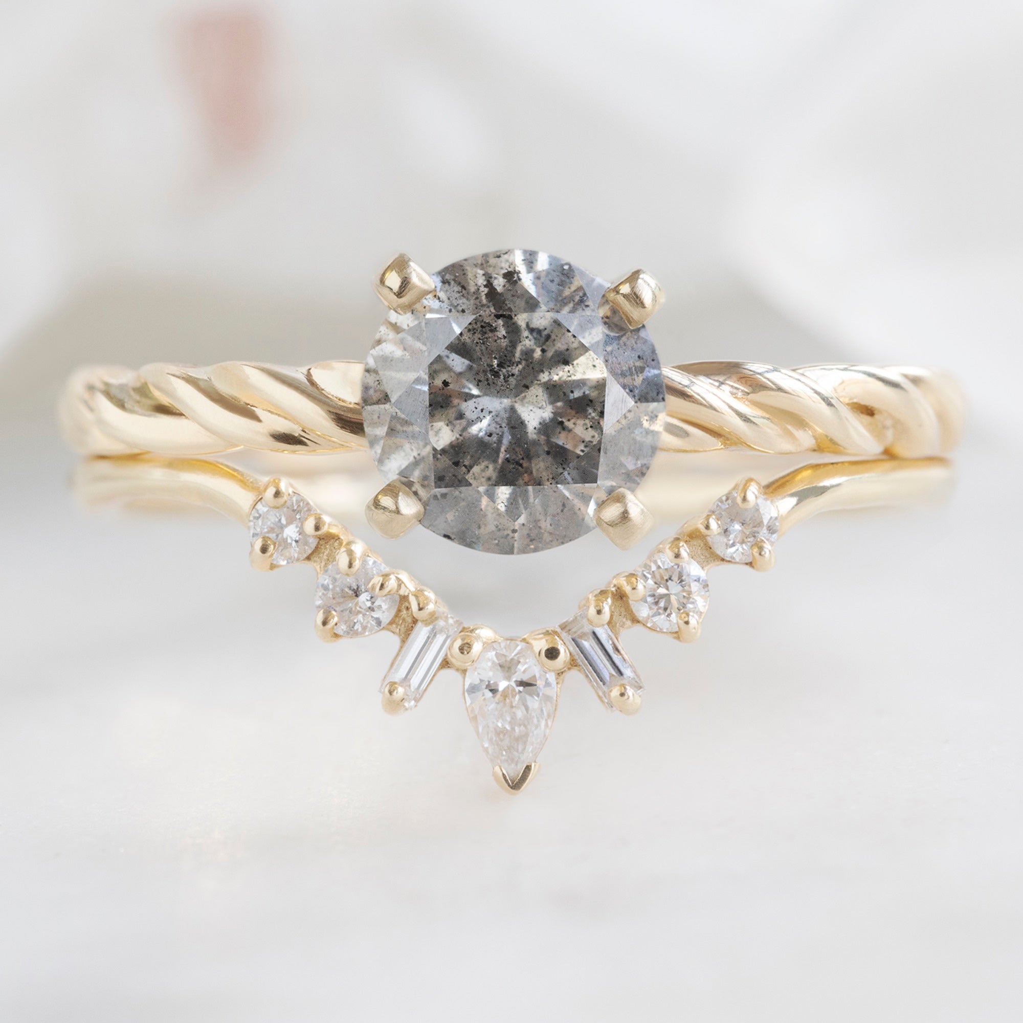 Alexis Russell Engagement Rings The Braided Ring | 1.01ct Round Salt and Pepper Diamond in 14K Yellow Gold