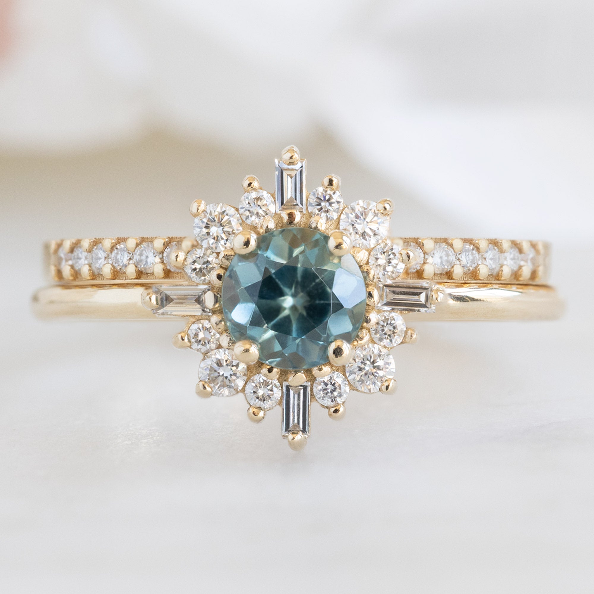 Alexis Russell Engagement Rings The Compass Ring | 0.81ct Round Blue Sapphire in 14K Yellow Gold