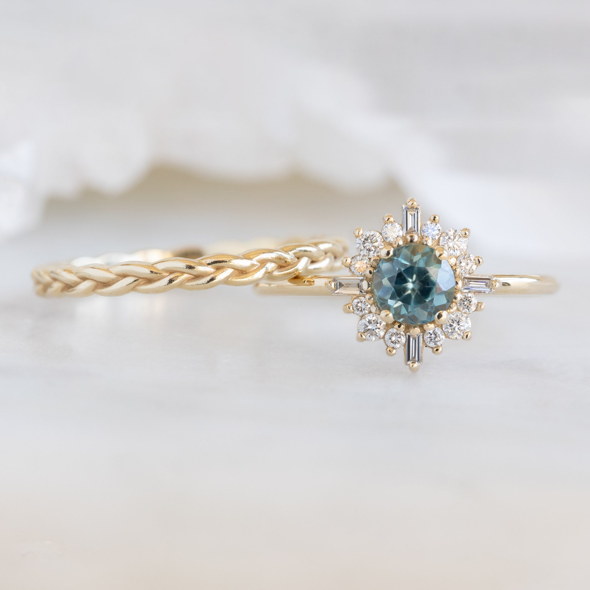 Alexis Russell Engagement Rings The Compass Ring | 0.81ct Round Blue Sapphire in 14K Yellow Gold