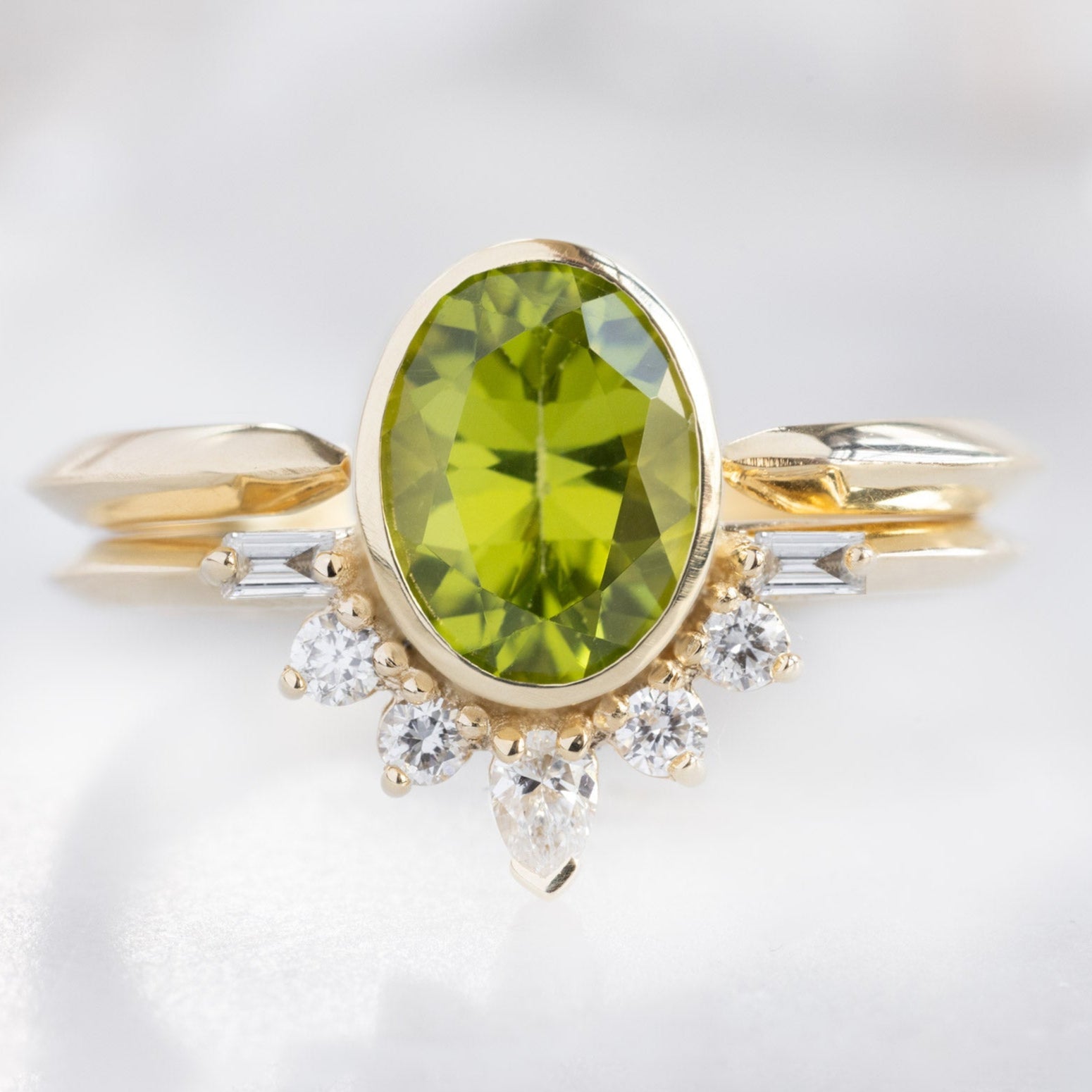 Alexis Russell Engagement Rings The Posy Ring | 1.36ct Oval Peridot in 14K Yellow Gold