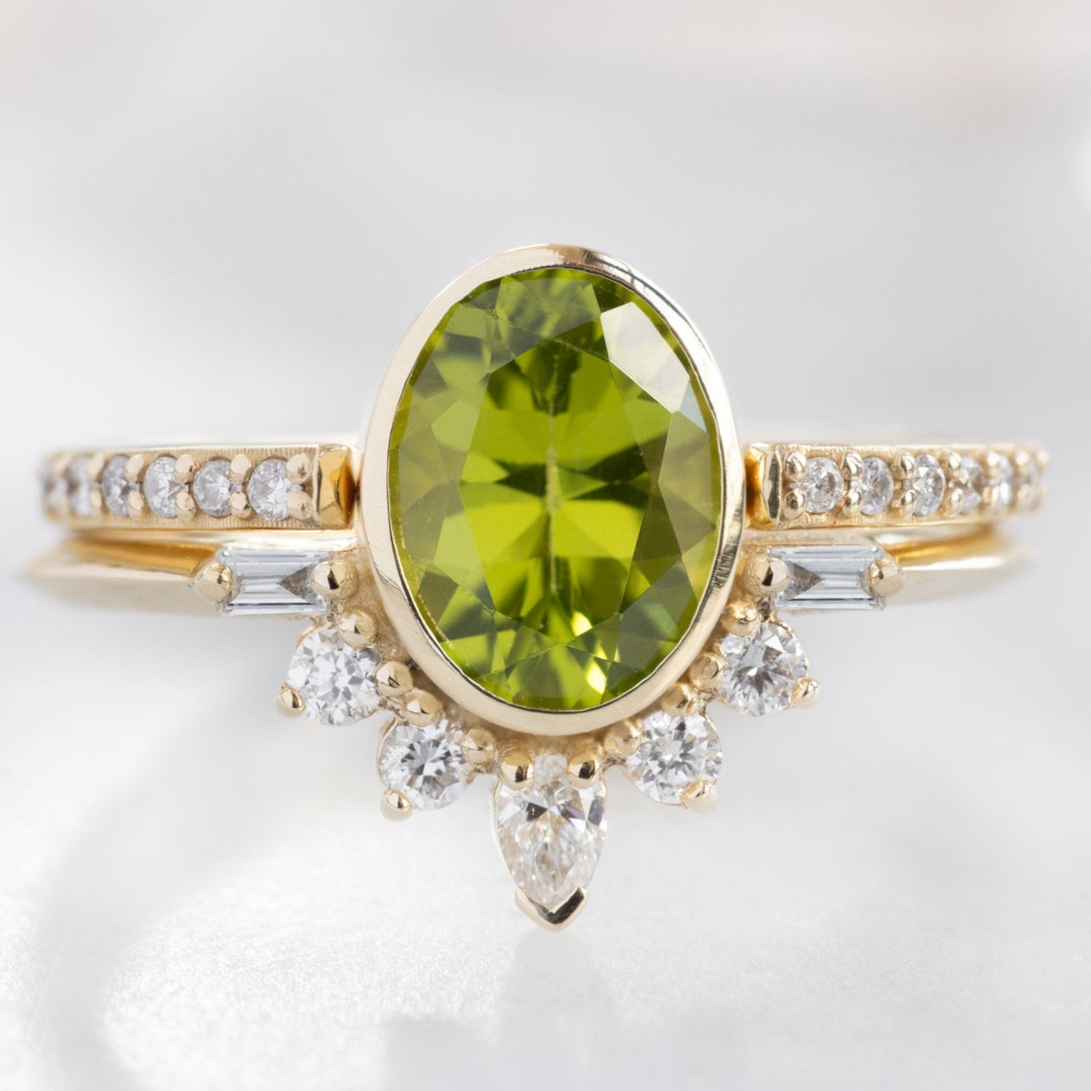 Alexis Russell Engagement Rings The Posy Ring | 1.36ct Oval Peridot in 14K Yellow Gold