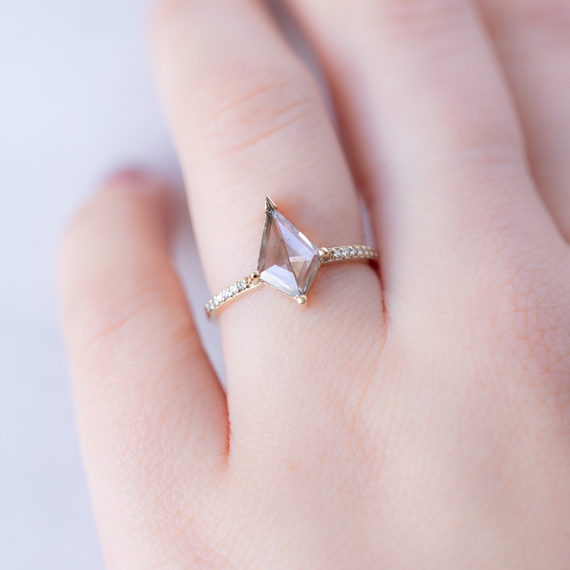 Alexis Russell Engagement Rings The Willow Ring | 0.95ct Lab Grown Grey Kite Diamond in 14K Yellow Gold