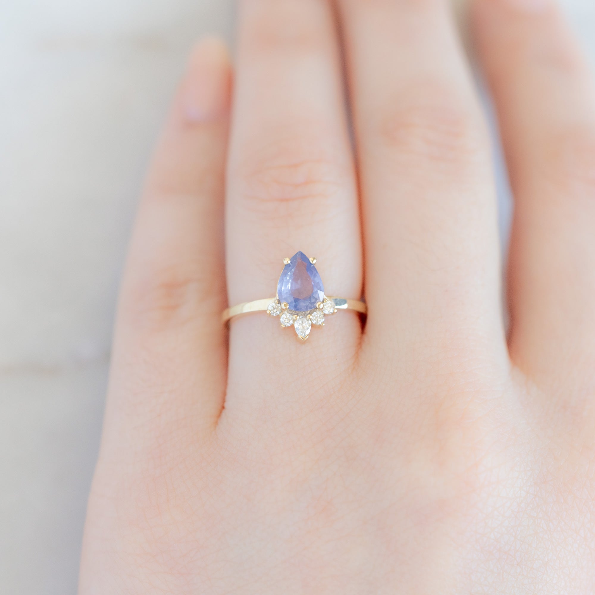 Alexis Russell Engagement Rings The Aster Ring | 1.23ct Pear Cut Lavender Sapphire in 14K Yellow Gold