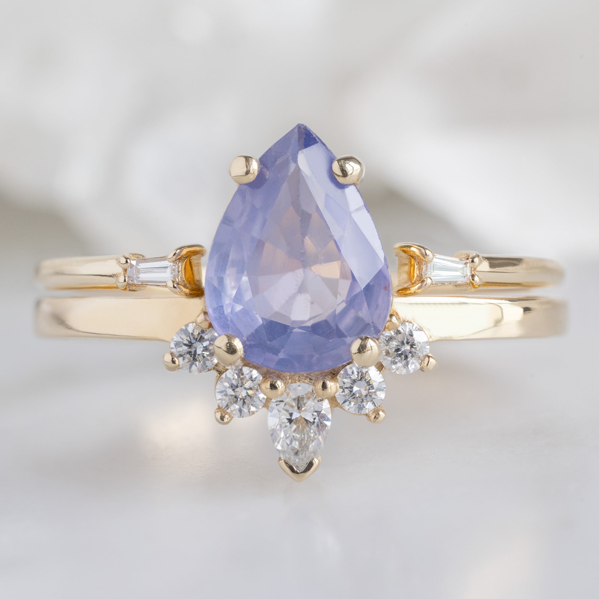 Alexis Russell Engagement Rings The Aster Ring | 1.23ct Pear Cut Lavender Sapphire in 14K Yellow Gold