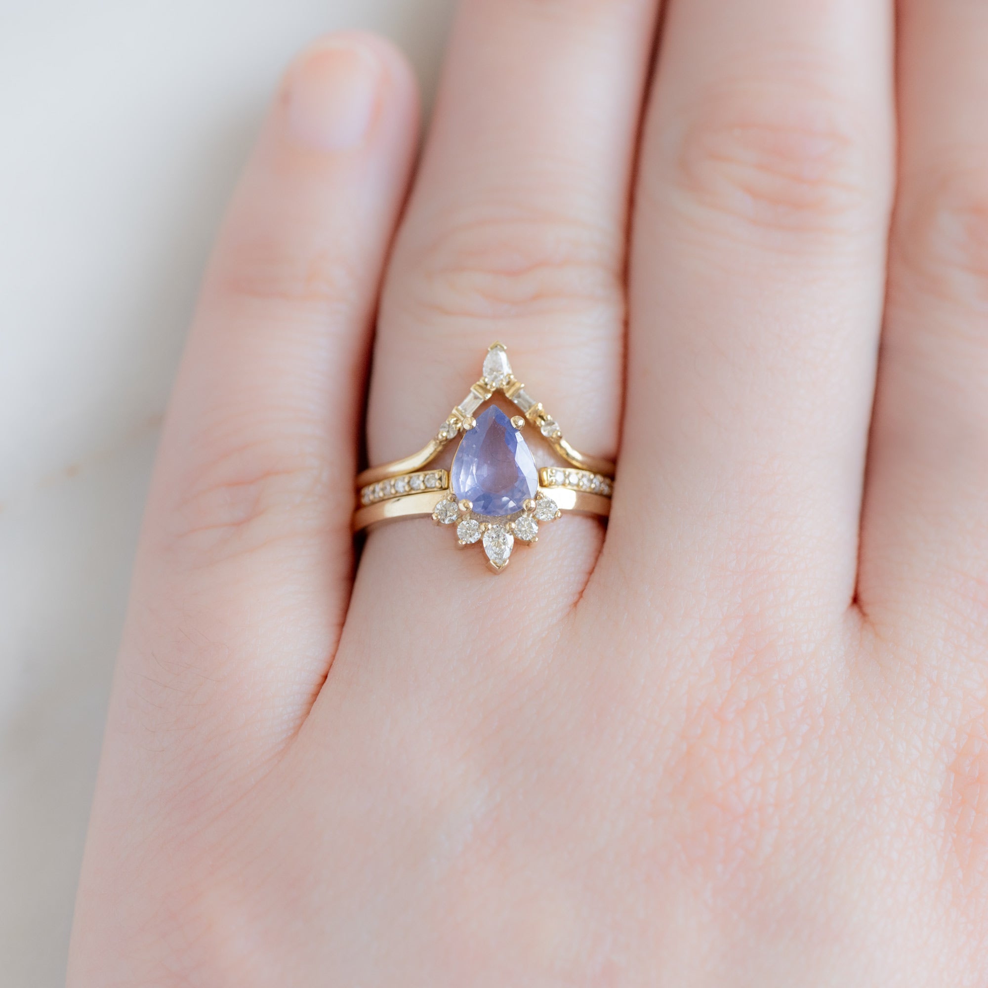 Alexis Russell Engagement Rings The Aster Ring | 1.23ct Pear Cut Lavender Sapphire in 14K Yellow Gold