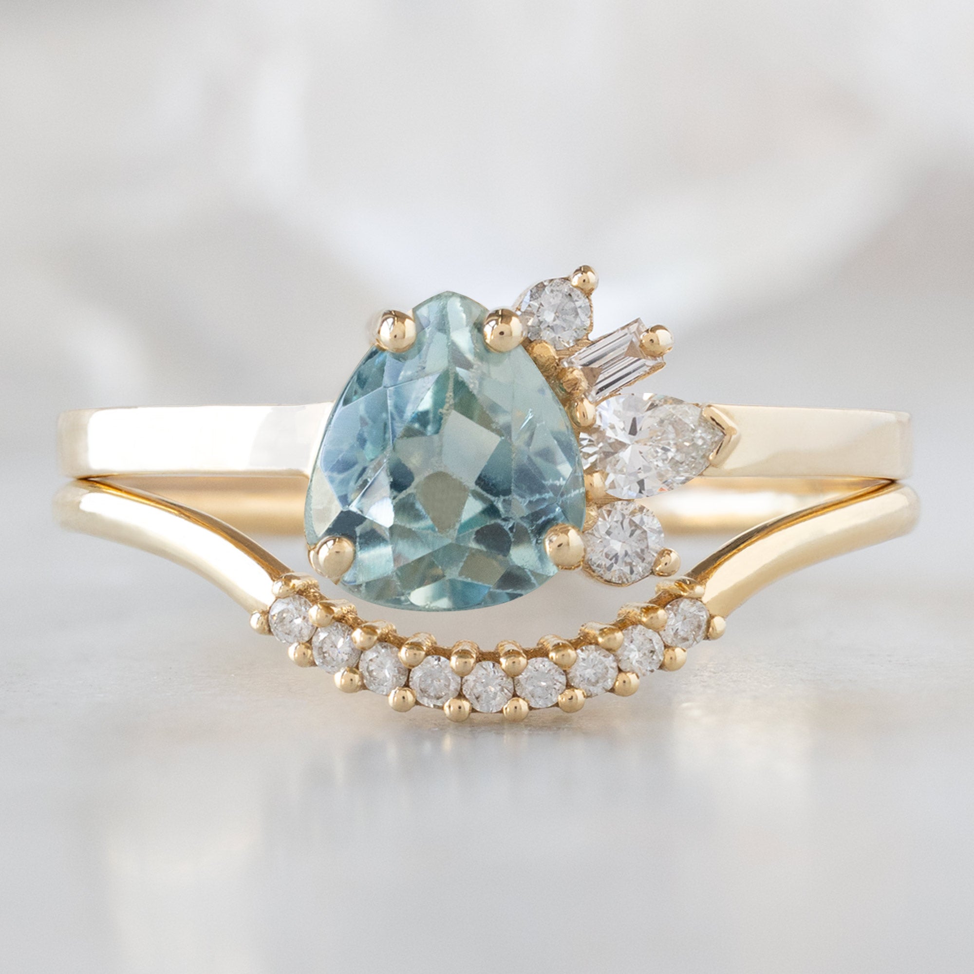Alexis Russell Engagement Rings The Cluster Ring | 0.84ct Pear Cut Montana Sapphire in 14K Yellow Gold