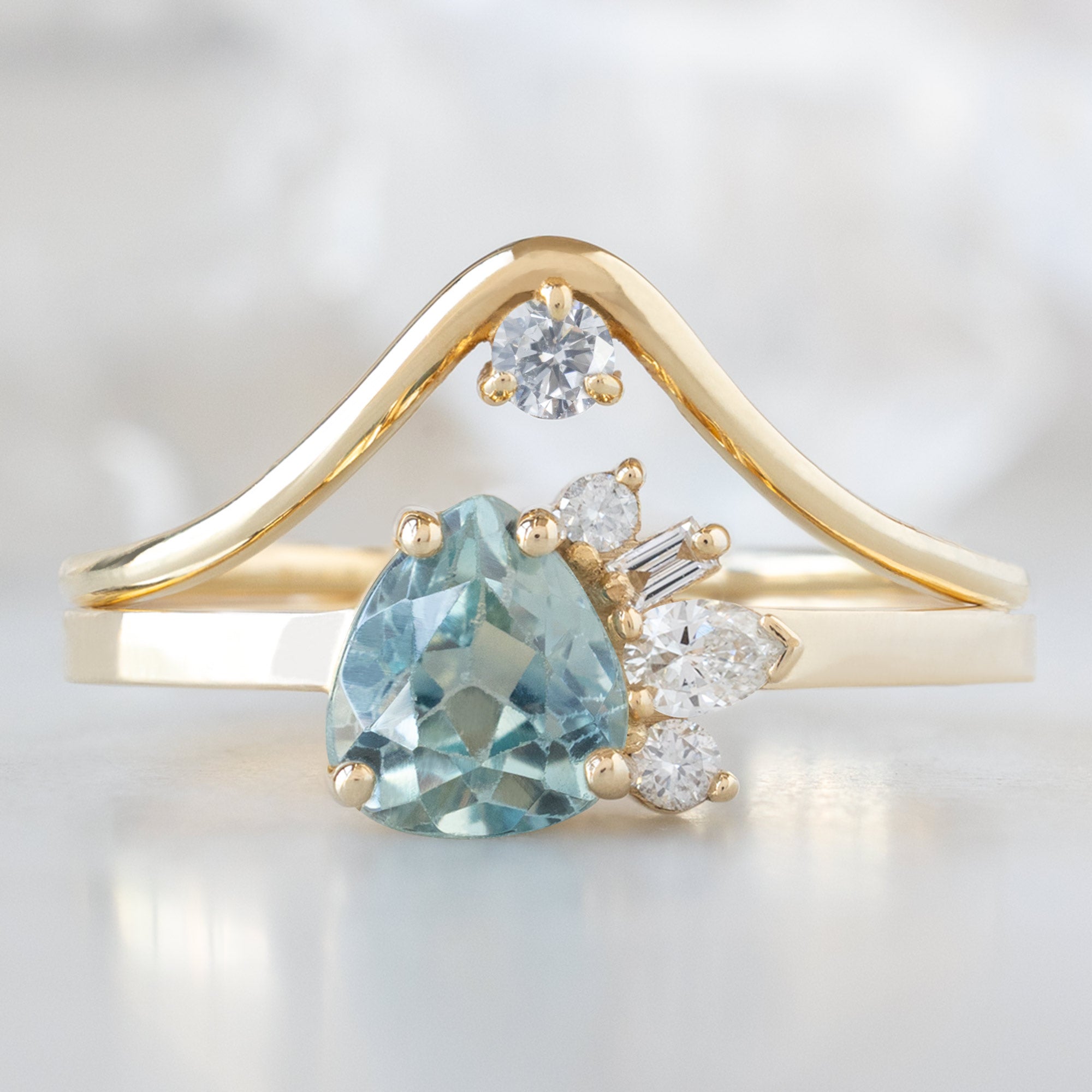 Alexis Russell Engagement Rings The Cluster Ring | 0.84ct Pear Cut Montana Sapphire in 14K Yellow Gold