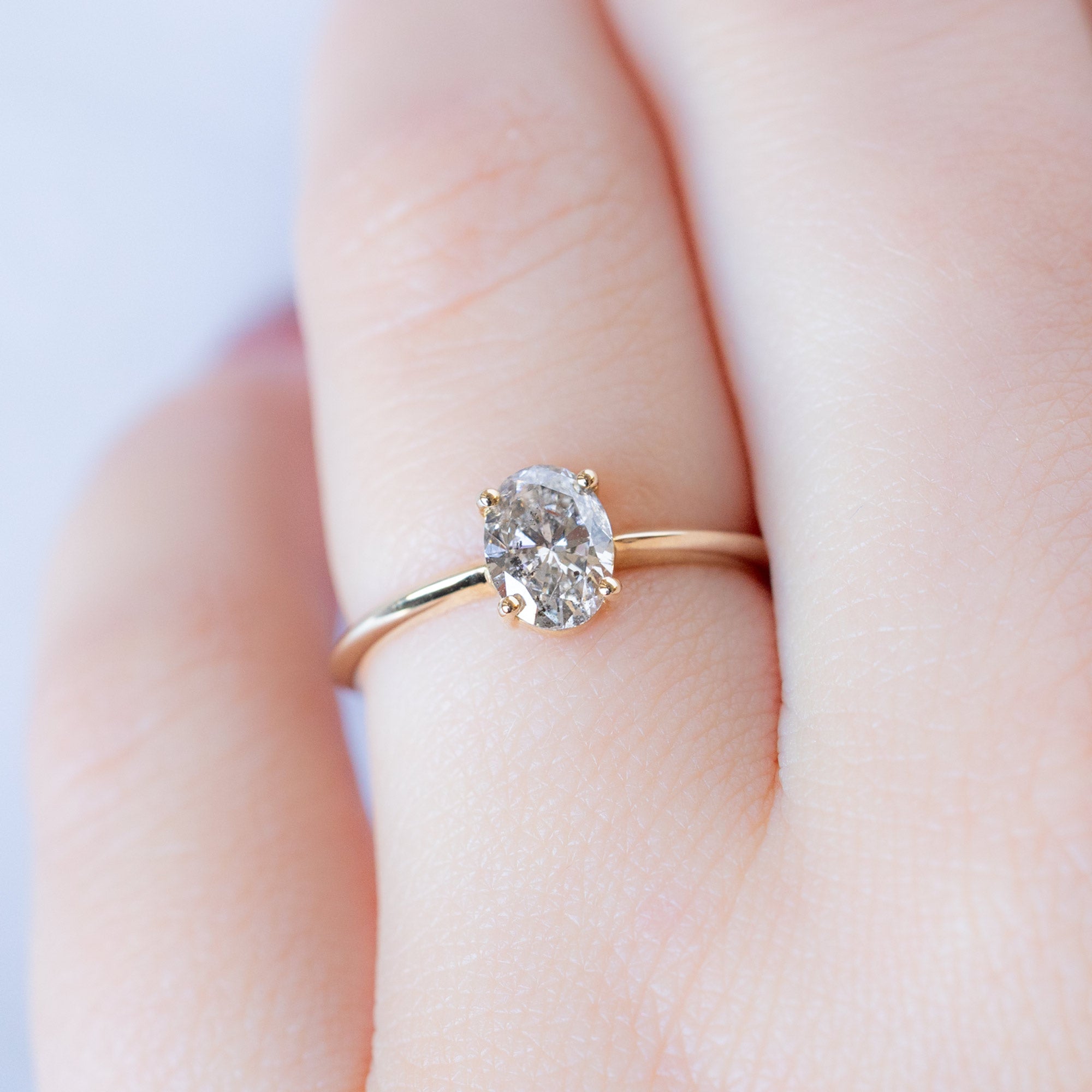 Alexis Russell Engagement Rings The Bryn Ring | 0.73ct Oval Cut Salt and Pepper Diamond in 14K Yellow Gold