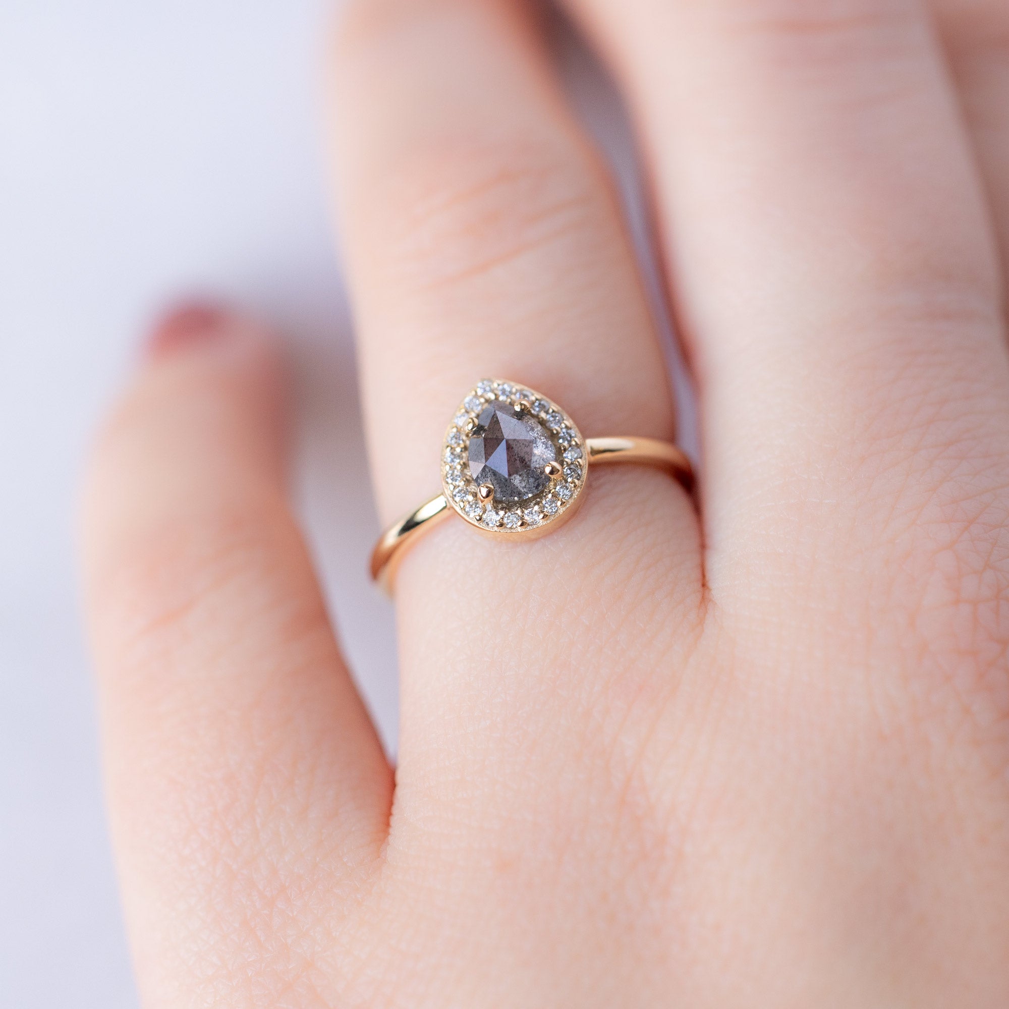 Alexis Russell Engagement Rings The Dahlia Ring | 0.78ct Rose Cut Grey Diamond in 14K Yellow Gold