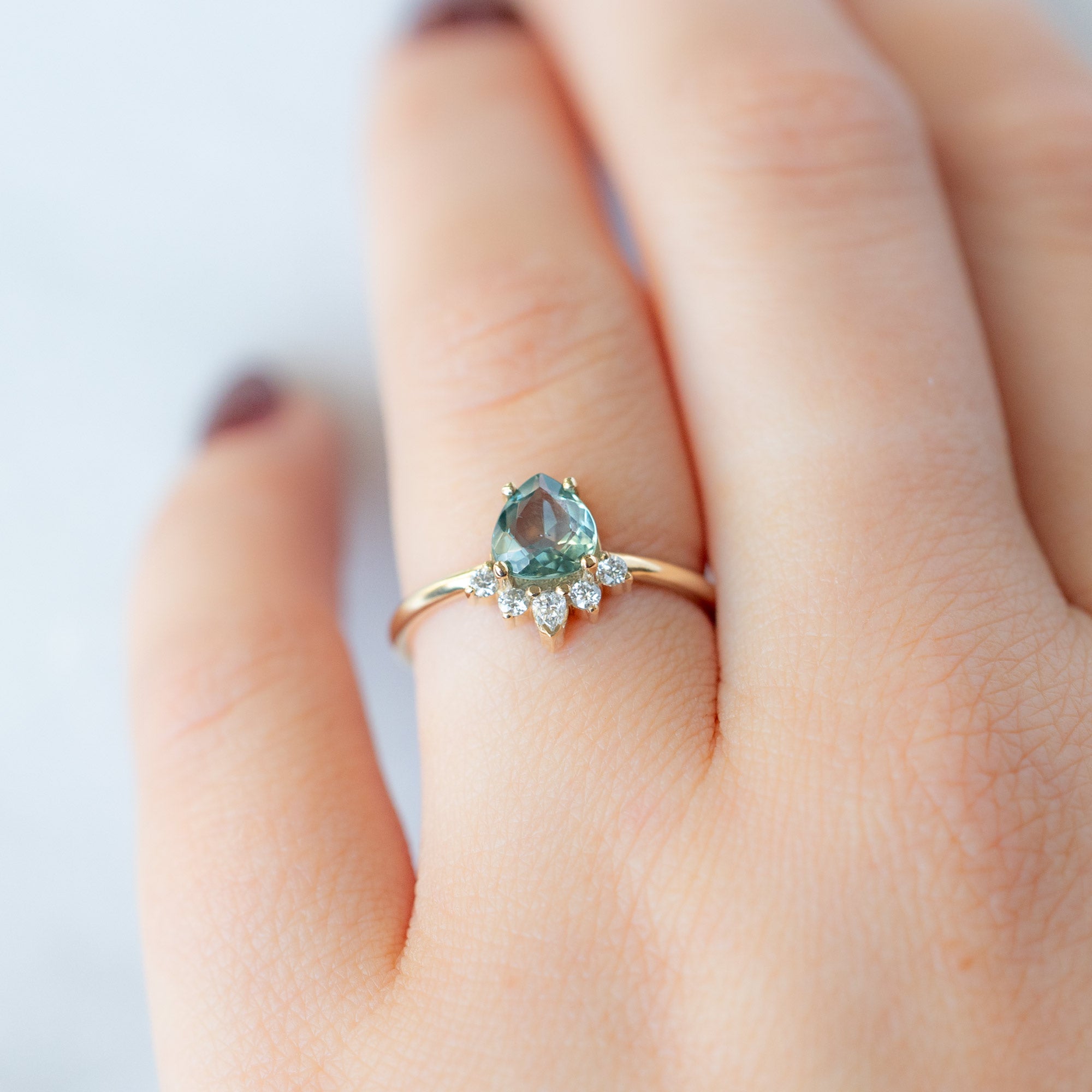 Alexis Russell Engagement Rings The Aster Ring | 1.03ct Pear Cut Sapphire in 14K Yellow Gold