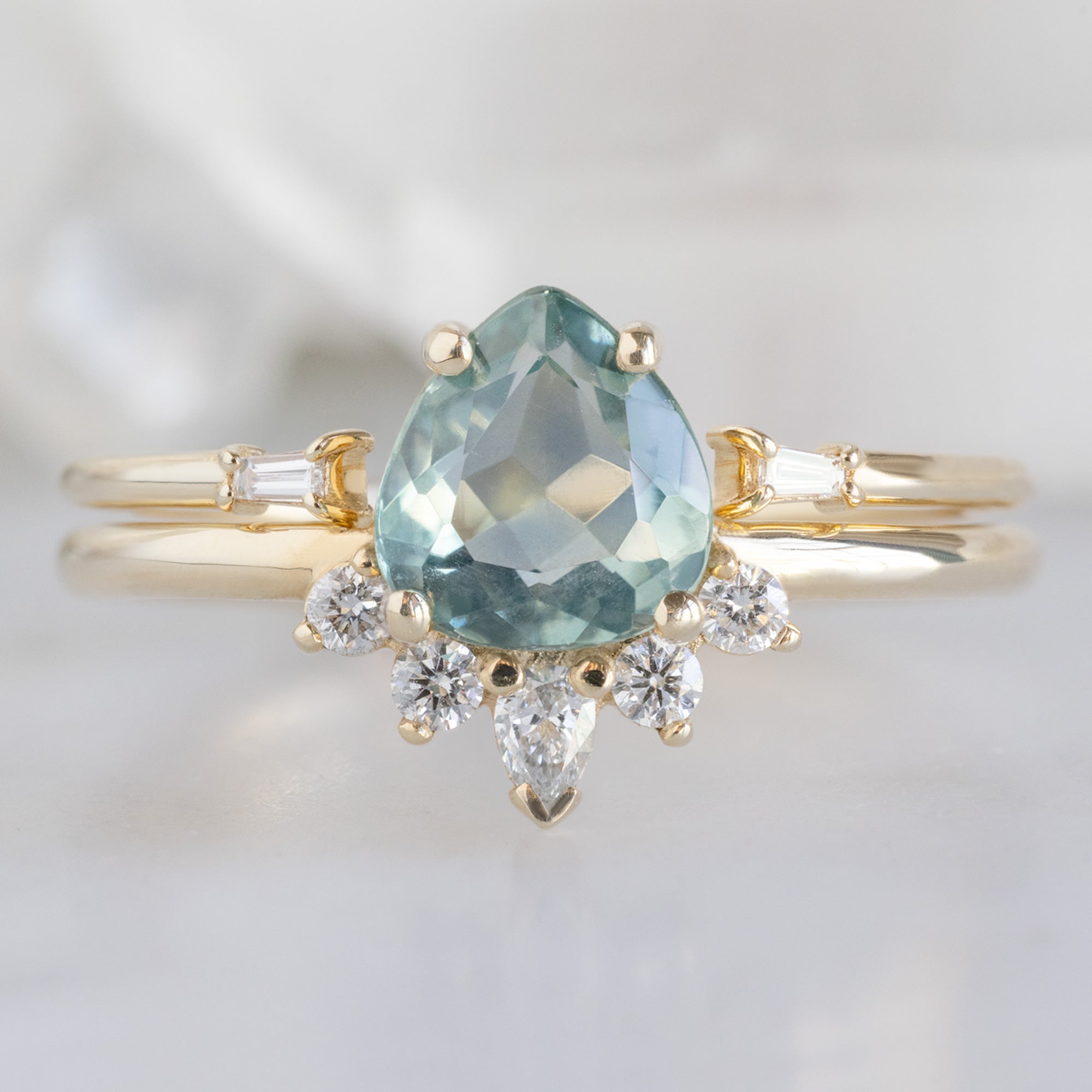 Alexis Russell Engagement Rings The Aster Ring | 1.03ct Pear Cut Sapphire in 14K Yellow Gold