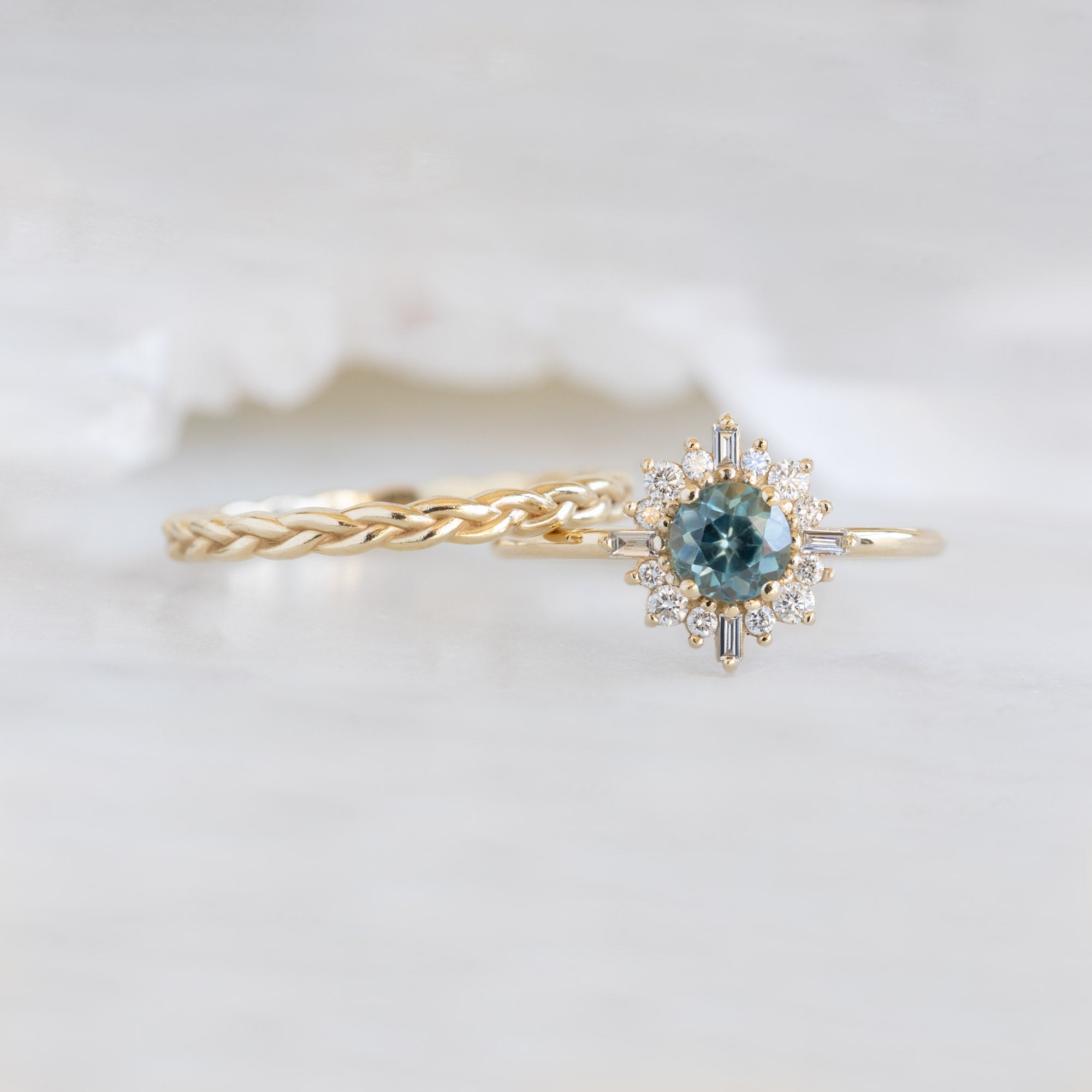 Alexis Russell Engagement Rings The Compass Ring | 0.83ct Round Sapphire in 14K Yellow Gold