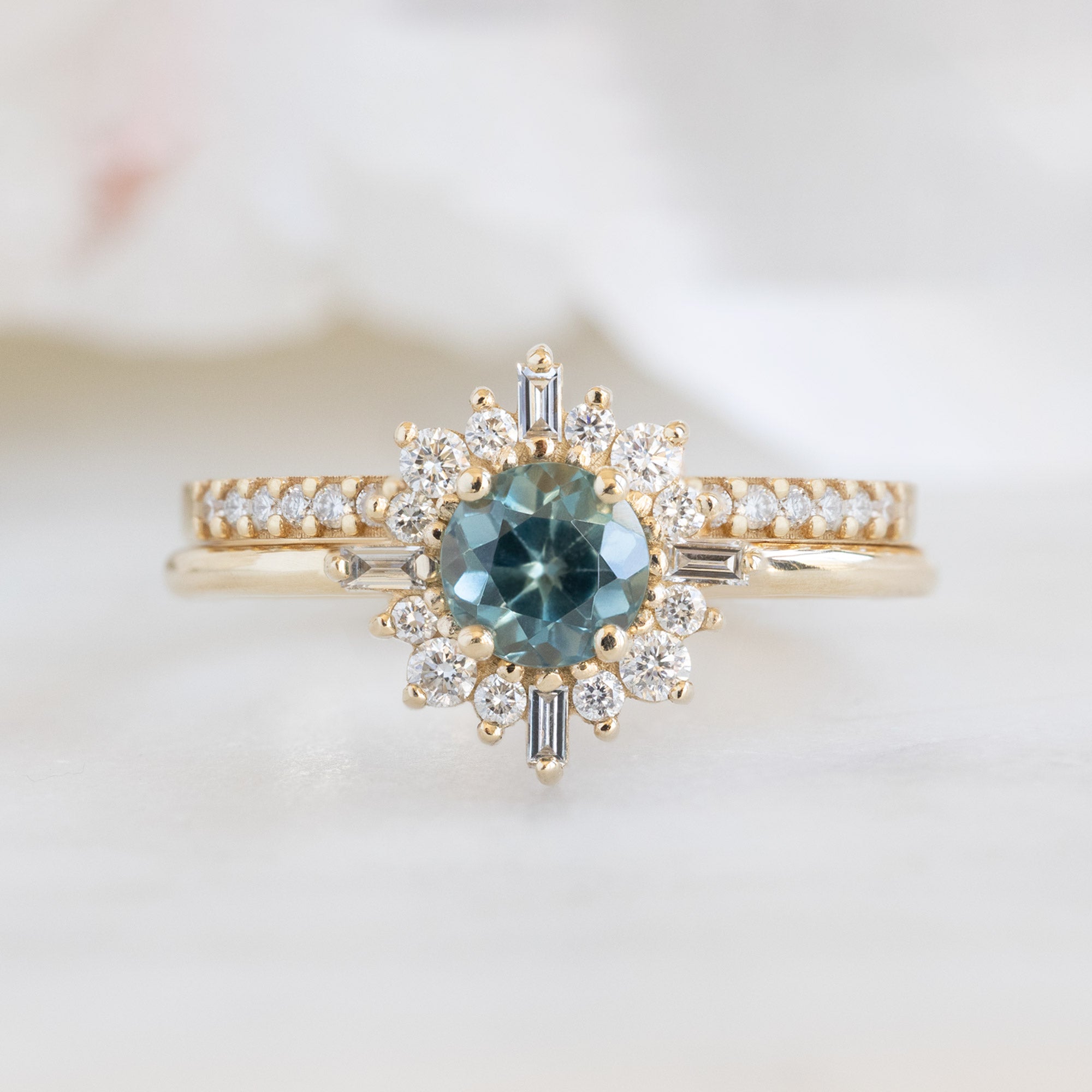 Alexis Russell Engagement Rings The Compass Ring | 0.83ct Round Sapphire in 14K Yellow Gold