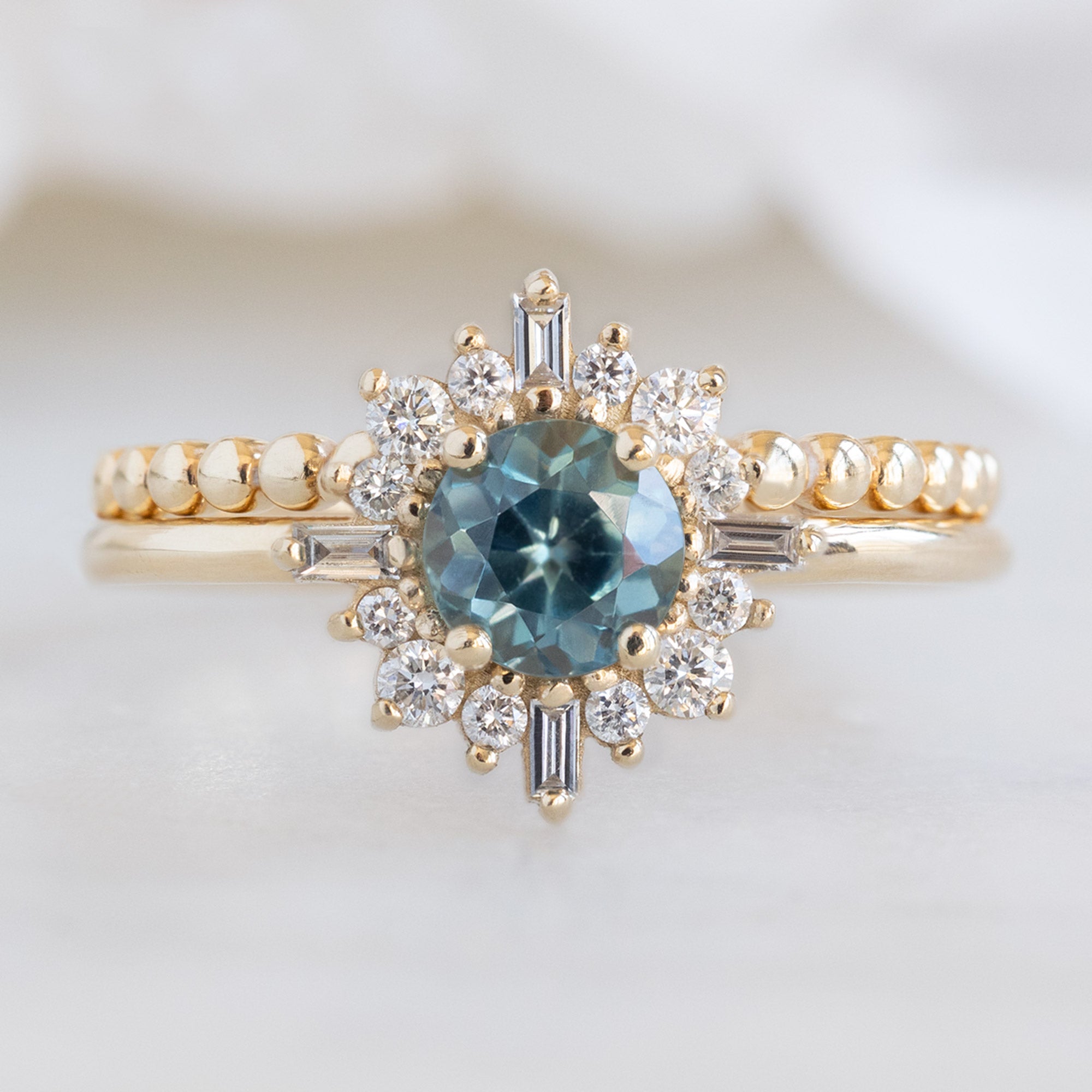 Alexis Russell Engagement Rings The Compass Ring | 0.83ct Round Sapphire in 14K Yellow Gold
