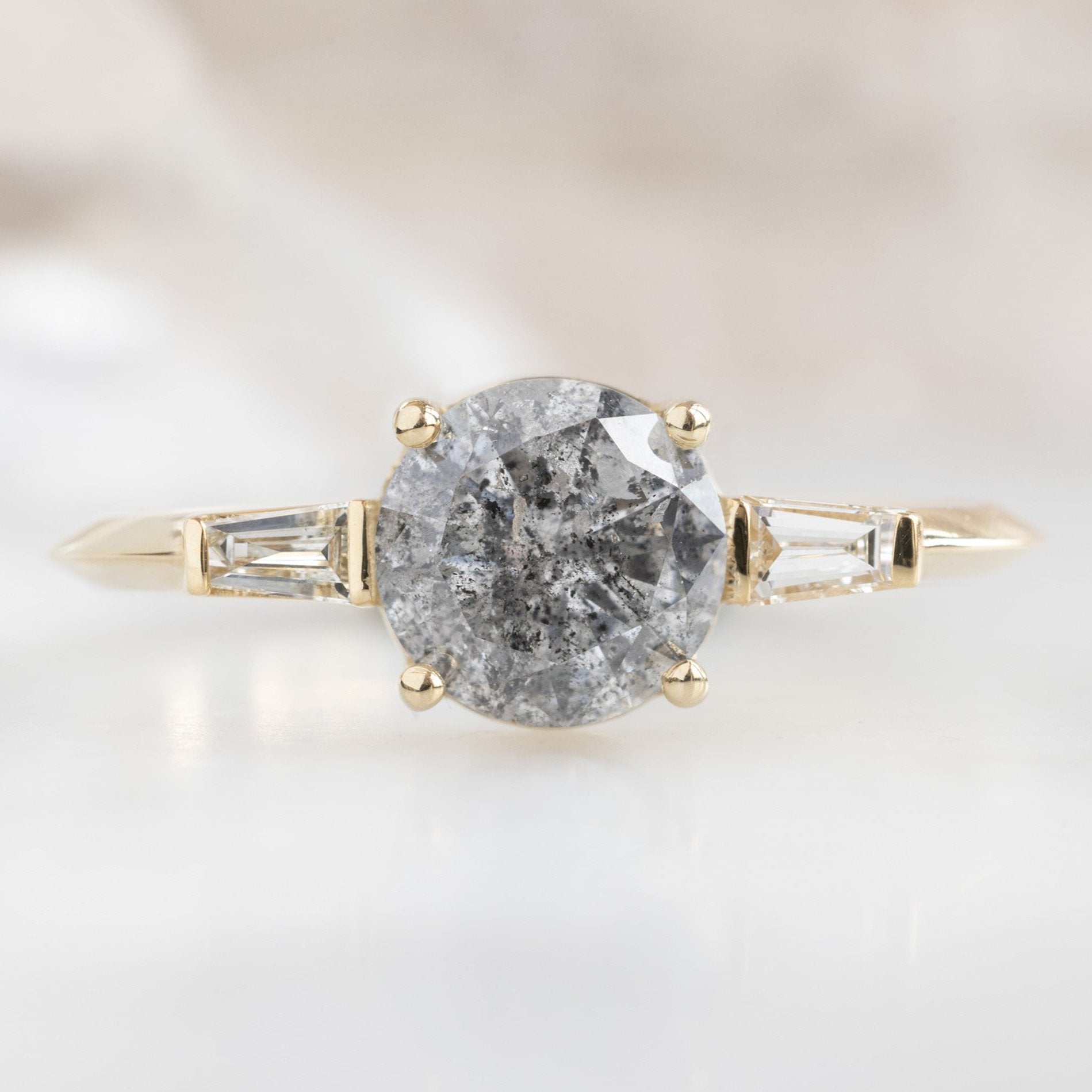 Alexis Russell Engagement Rings The Ash Ring | 1.22ct Round Salt and Pepper Diamond in 14K Yellow Gold