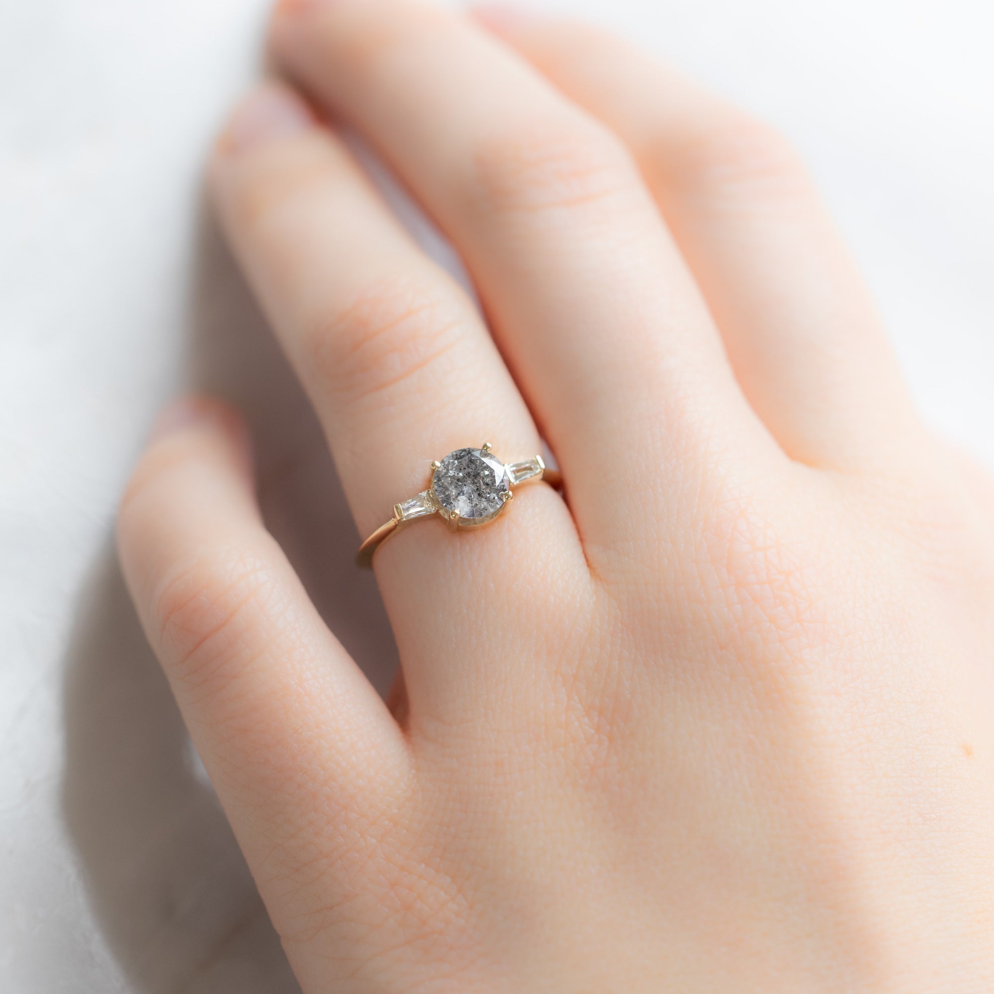 Alexis Russell Engagement Rings The Ash Ring | 1.22ct Round Salt and Pepper Diamond in 14K Yellow Gold