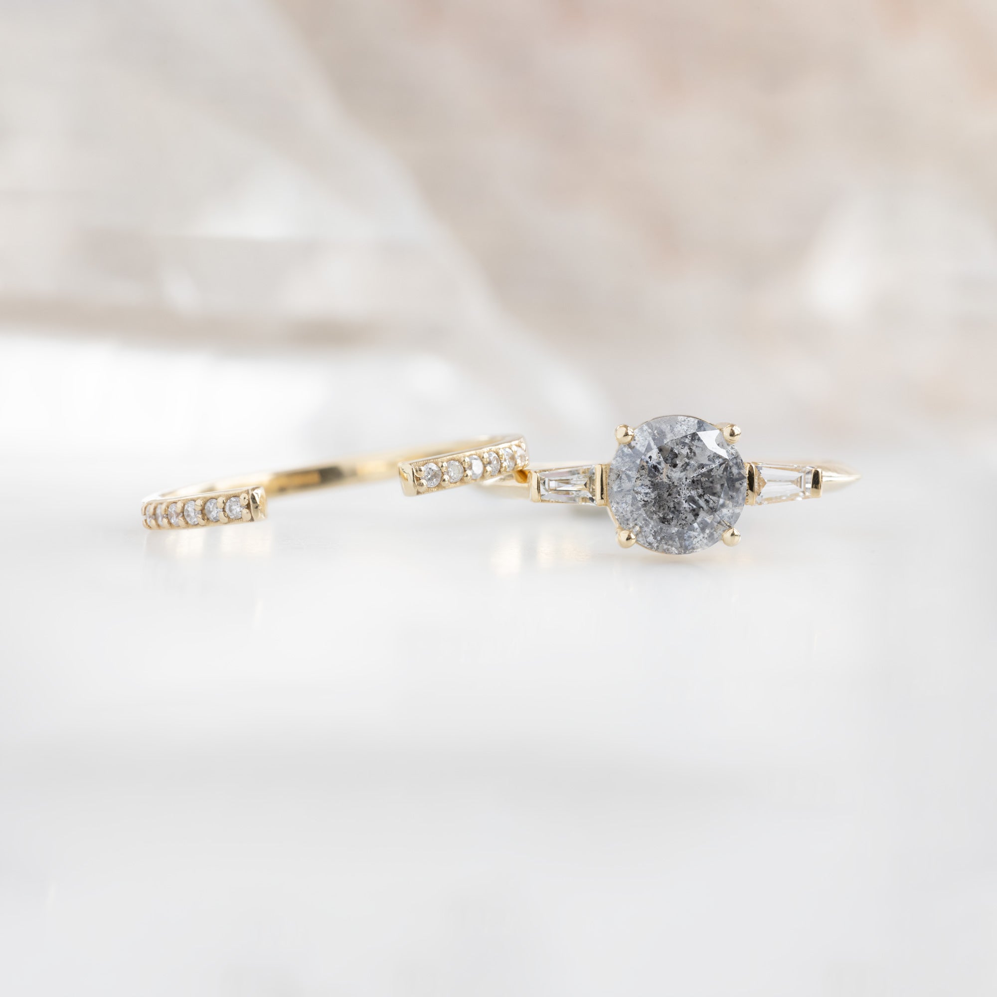 Alexis Russell Engagement Rings The Ash Ring | 1.22ct Round Salt and Pepper Diamond in 14K Yellow Gold