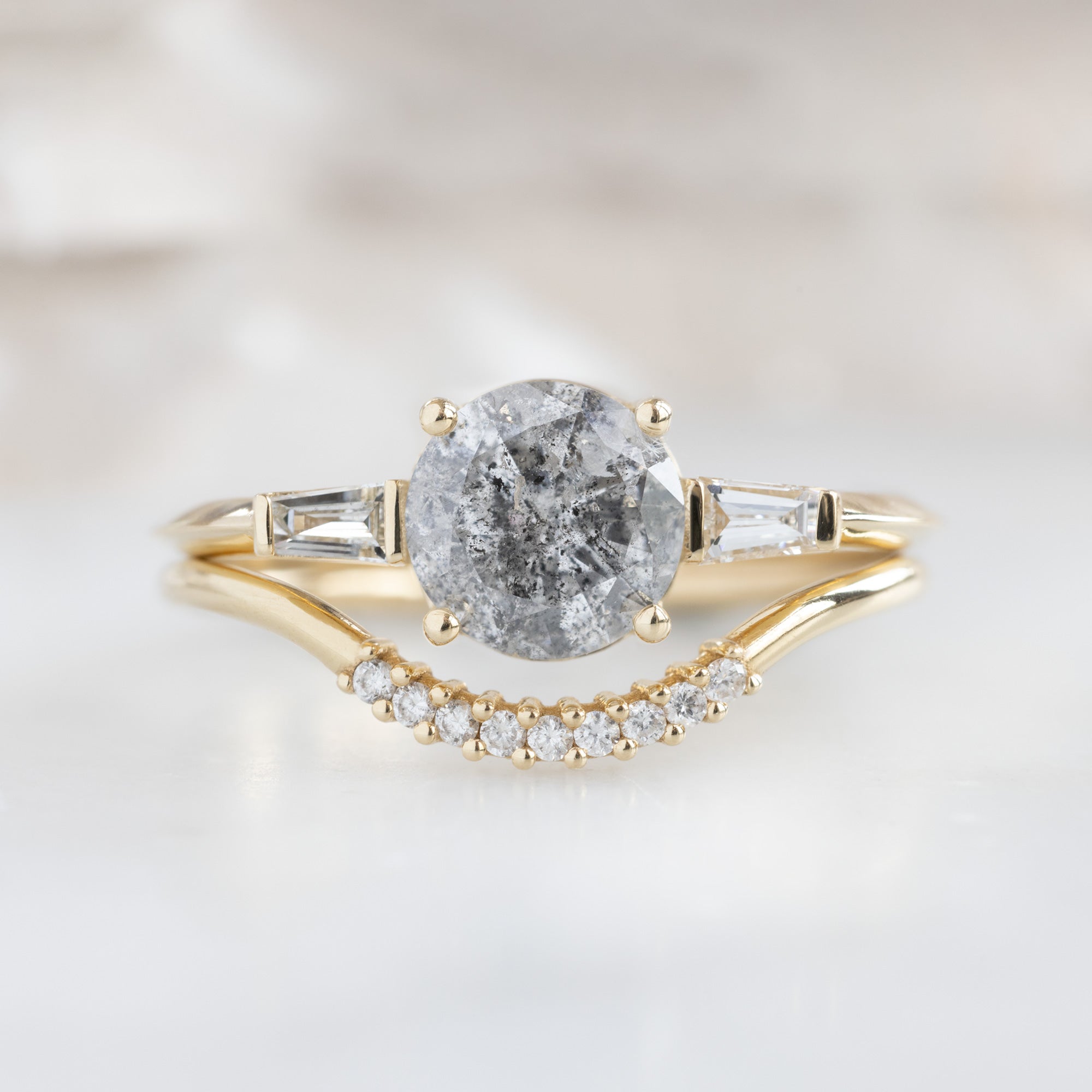 Alexis Russell Engagement Rings The Ash Ring | 1.22ct Round Salt and Pepper Diamond in 14K Yellow Gold