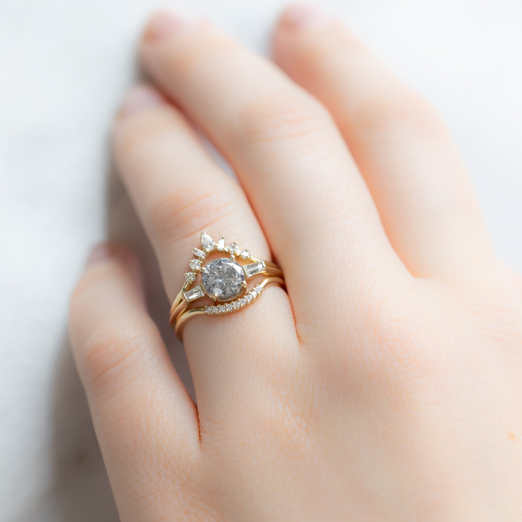 Alexis Russell Engagement Rings The Ash Ring | 1.22ct Round Salt and Pepper Diamond in 14K Yellow Gold