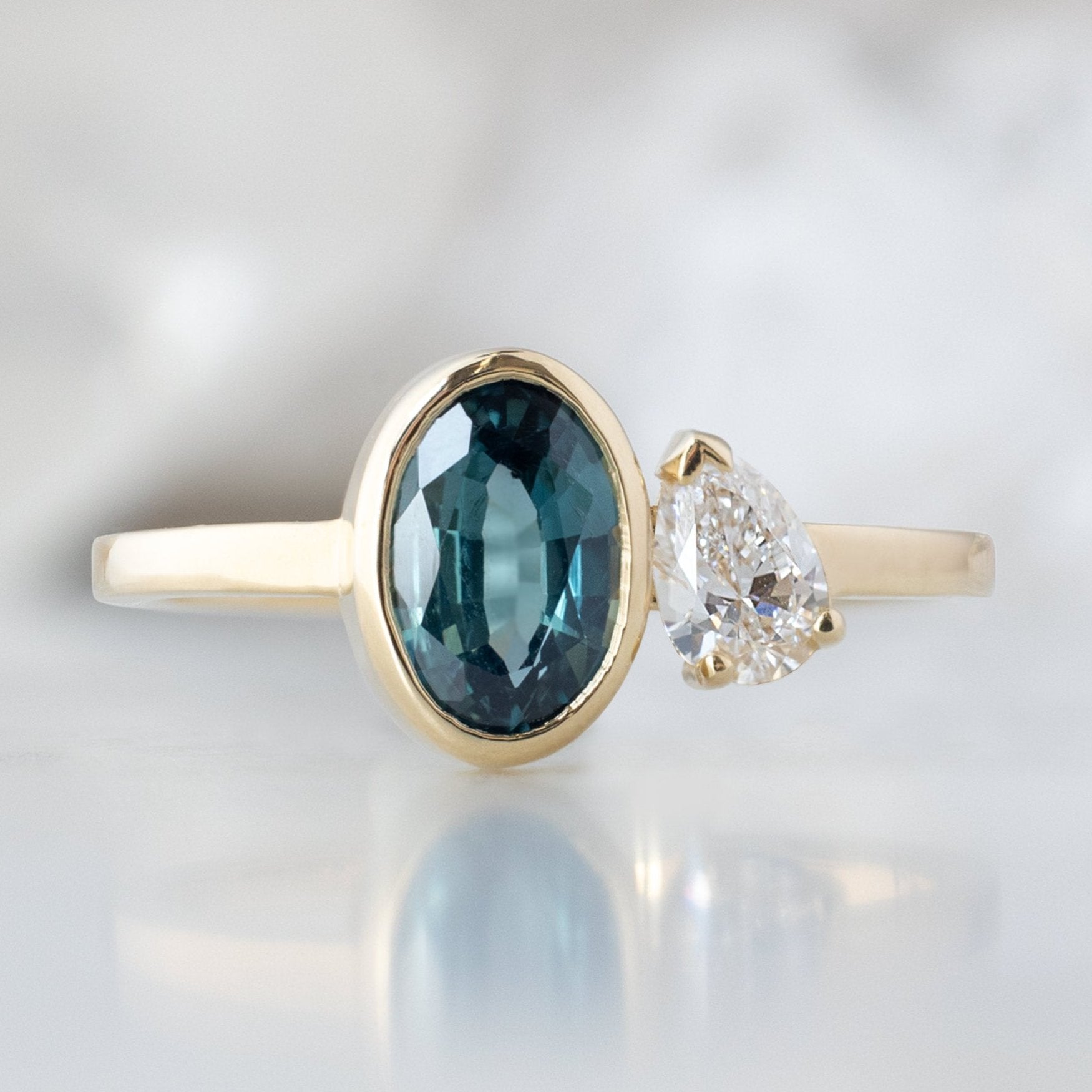 Alexis Russell Engagement Rings The You and Me Ring | 1.11ct Oval Cut Sapphire in 14K Yellow Gold