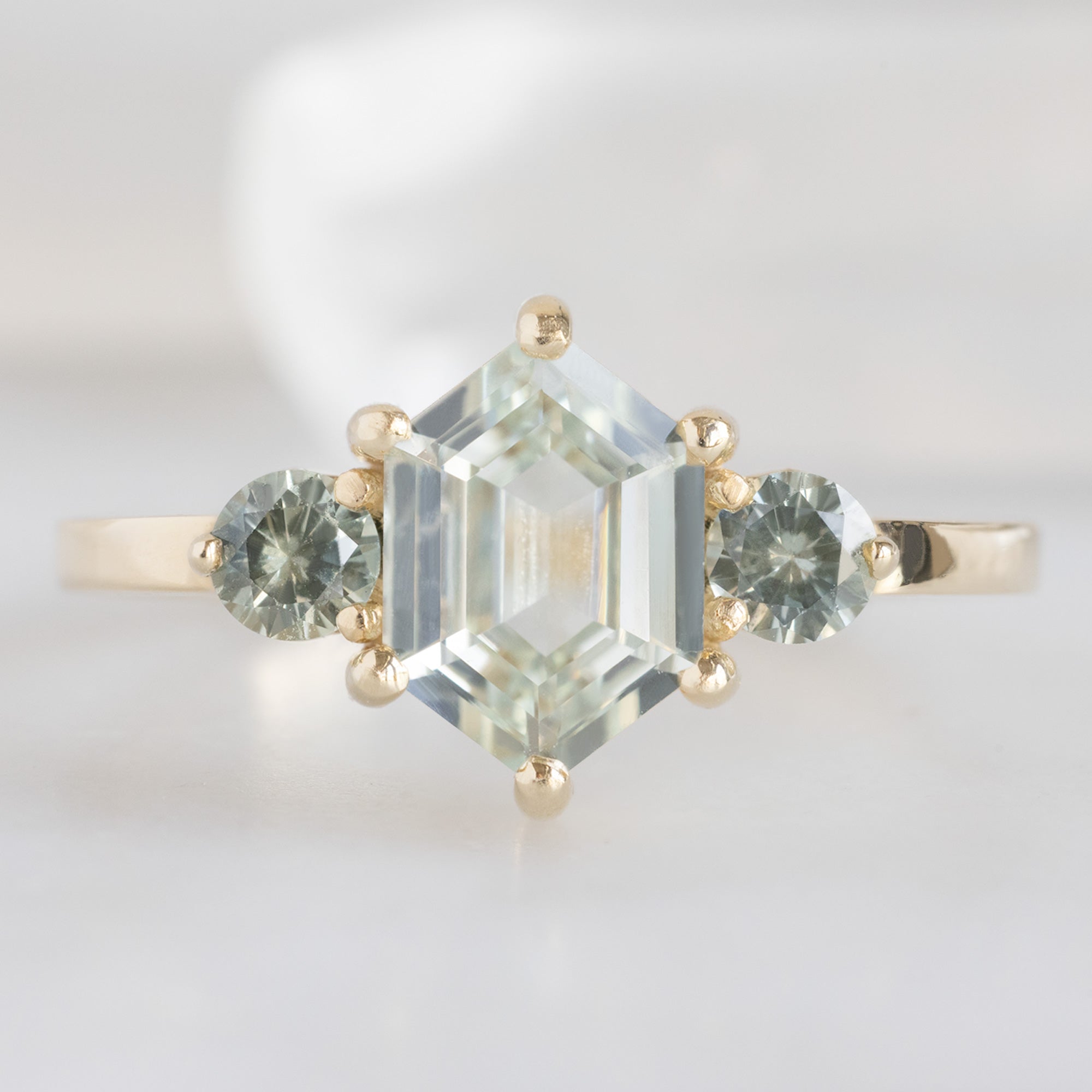Alexis Russell Engagement Rings The Watercolor Ring | 1.57ct Hexagonal Green Sapphire in 14K Yellow Gold