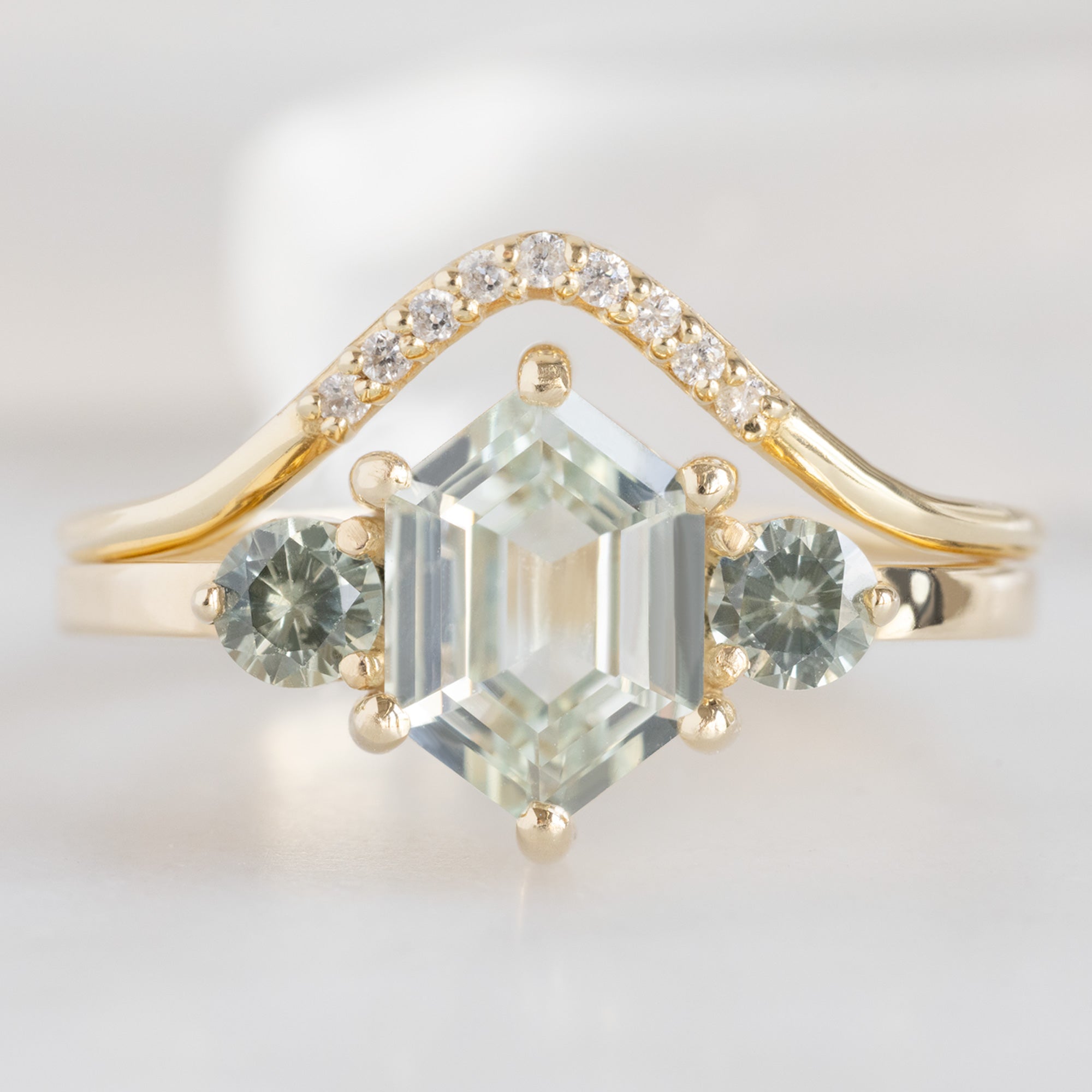 Alexis Russell Engagement Rings The Watercolor Ring | 1.57ct Hexagonal Green Sapphire in 14K Yellow Gold