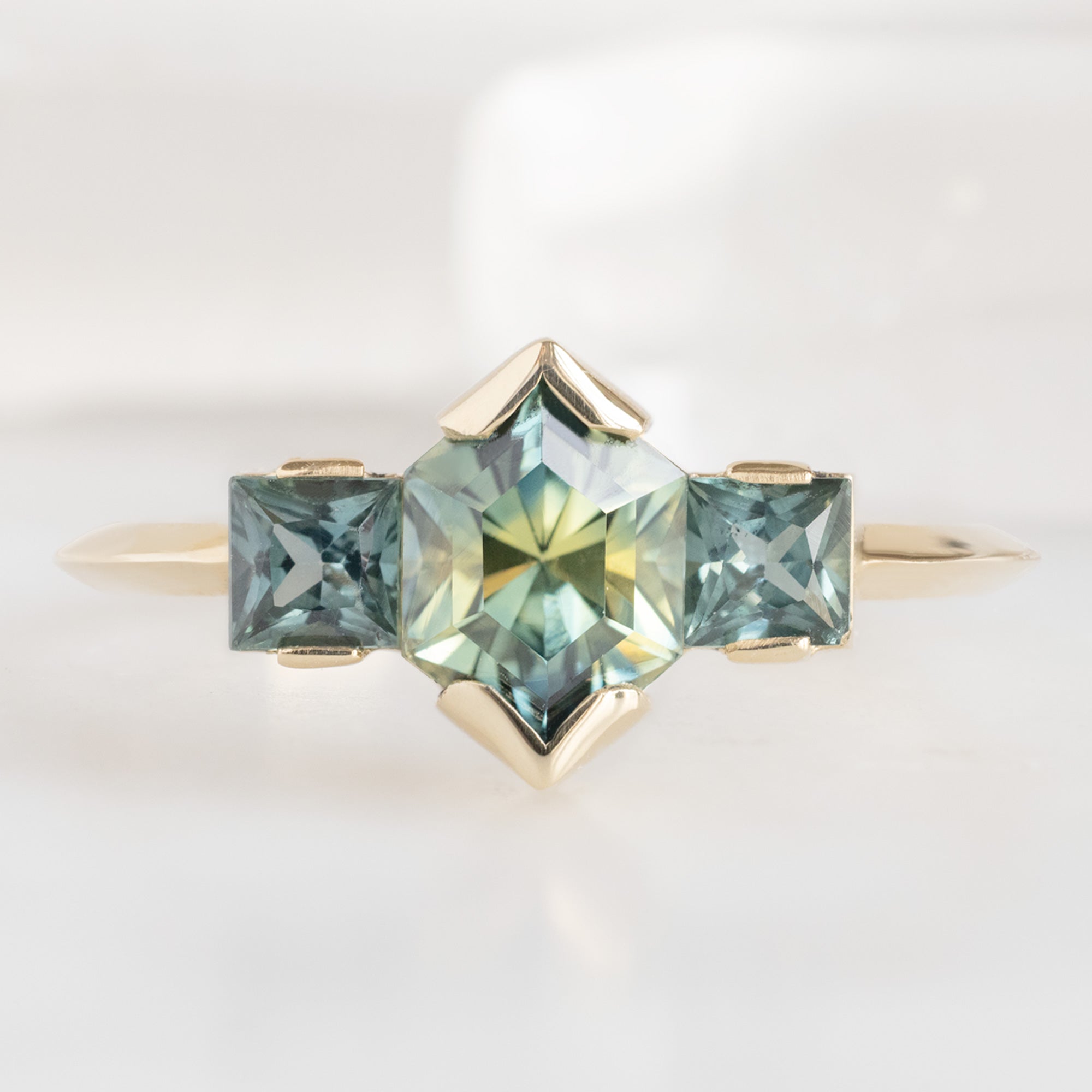 Alexis Russell Engagement Rings The Watercolor Ring | 1.2ct Hexagonal Parti Sapphire in 14K Yellow Gold
