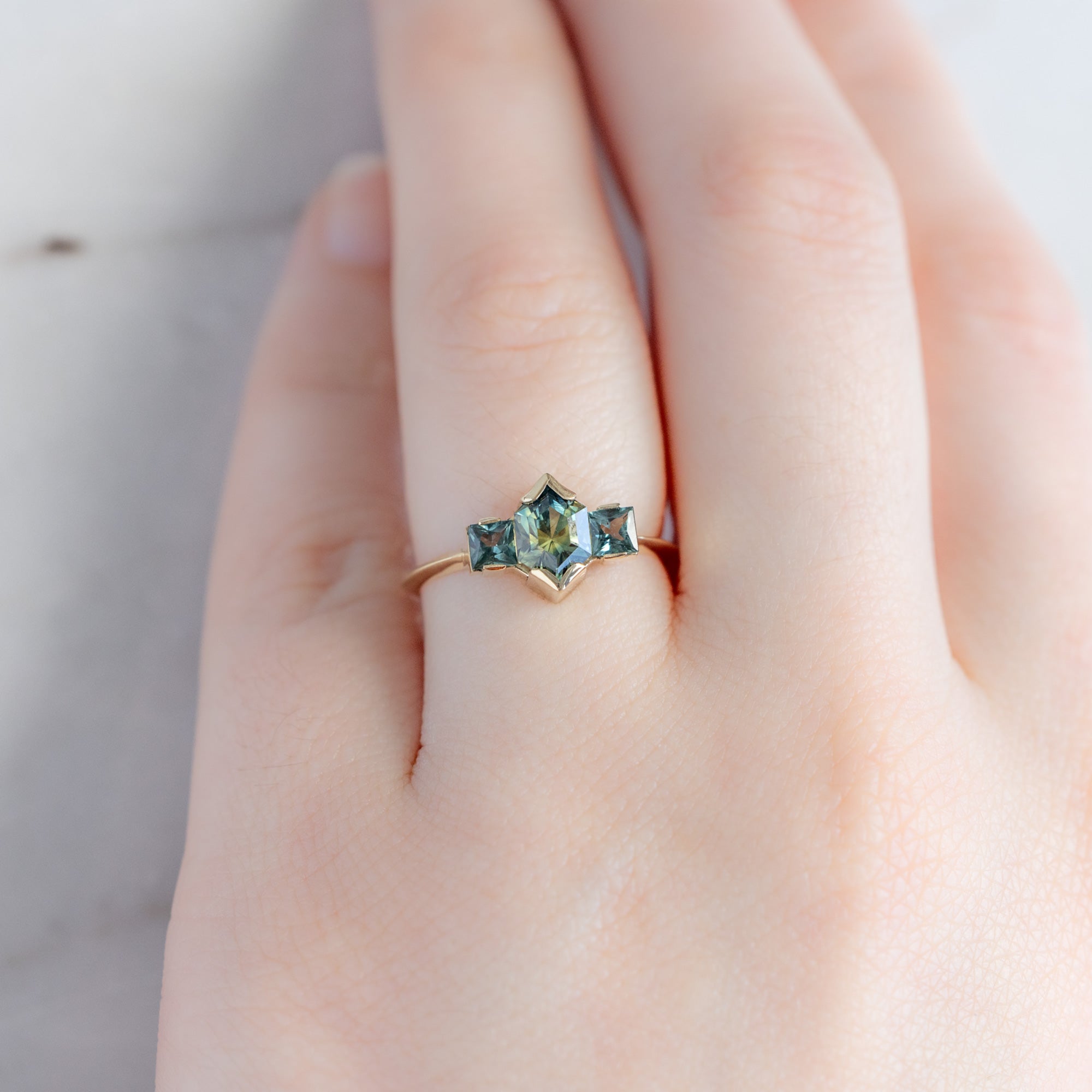 Alexis Russell Engagement Rings The Watercolor Ring | 1.2ct Hexagonal Parti Sapphire in 14K Yellow Gold