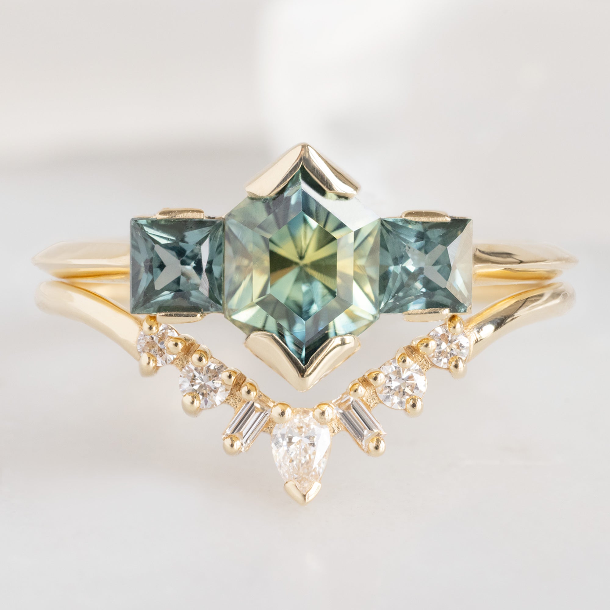 Alexis Russell Engagement Rings The Watercolor Ring | 1.2ct Hexagonal Parti Sapphire in 14K Yellow Gold