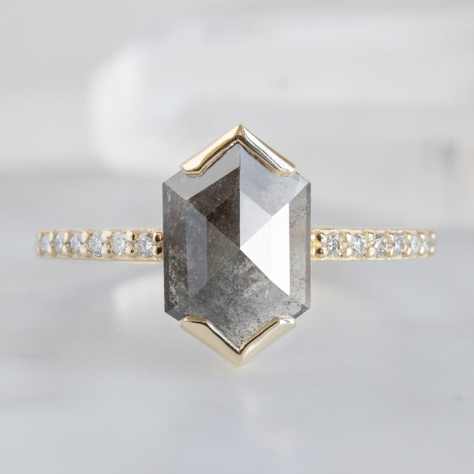 Alexis Russell Engagement Rings The Willow Ring | 1.35ct Salt and Pepper Hexagon in 14K Yellow Gold