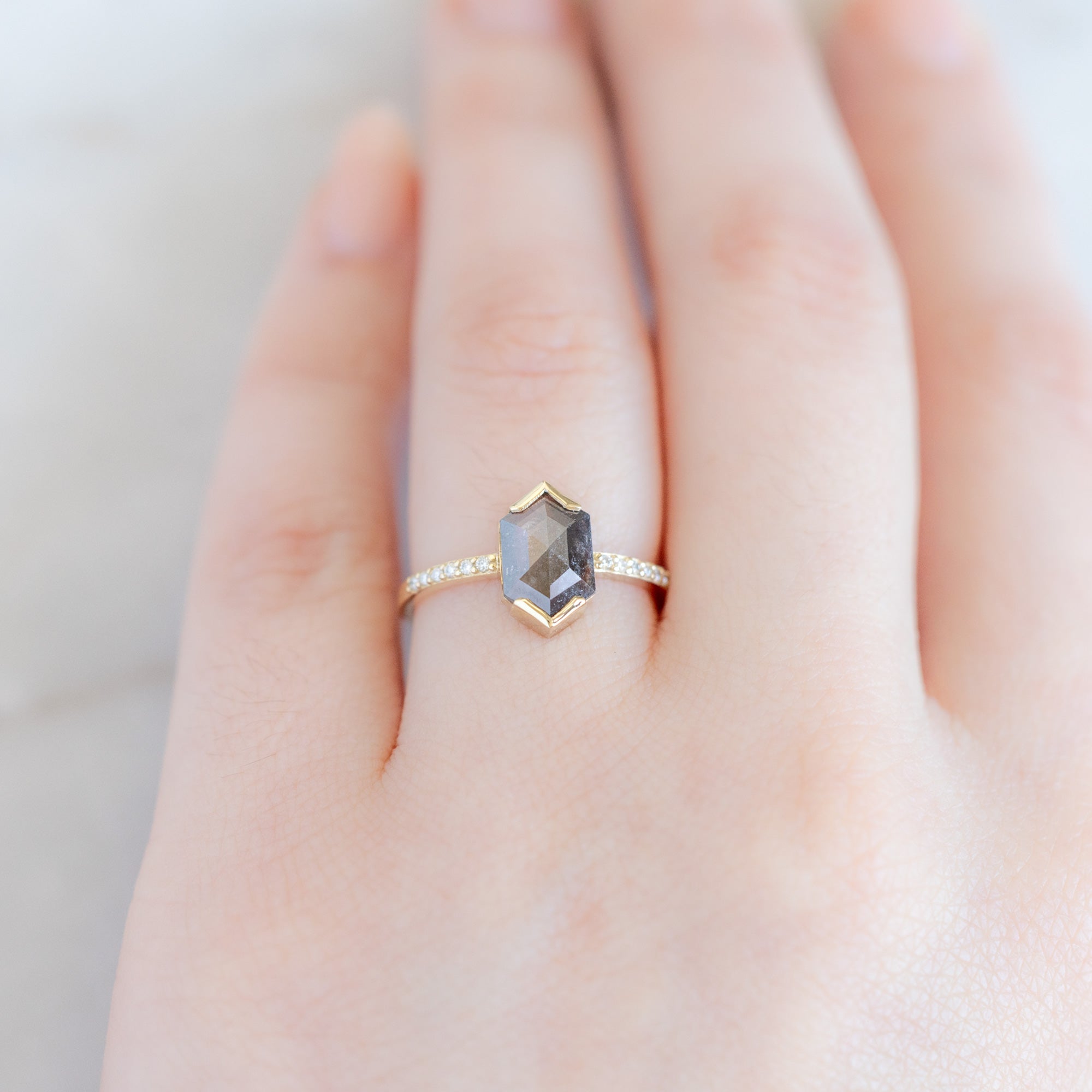 Alexis Russell Engagement Rings The Willow Ring | 1.35ct Salt and Pepper Hexagon in 14K Yellow Gold