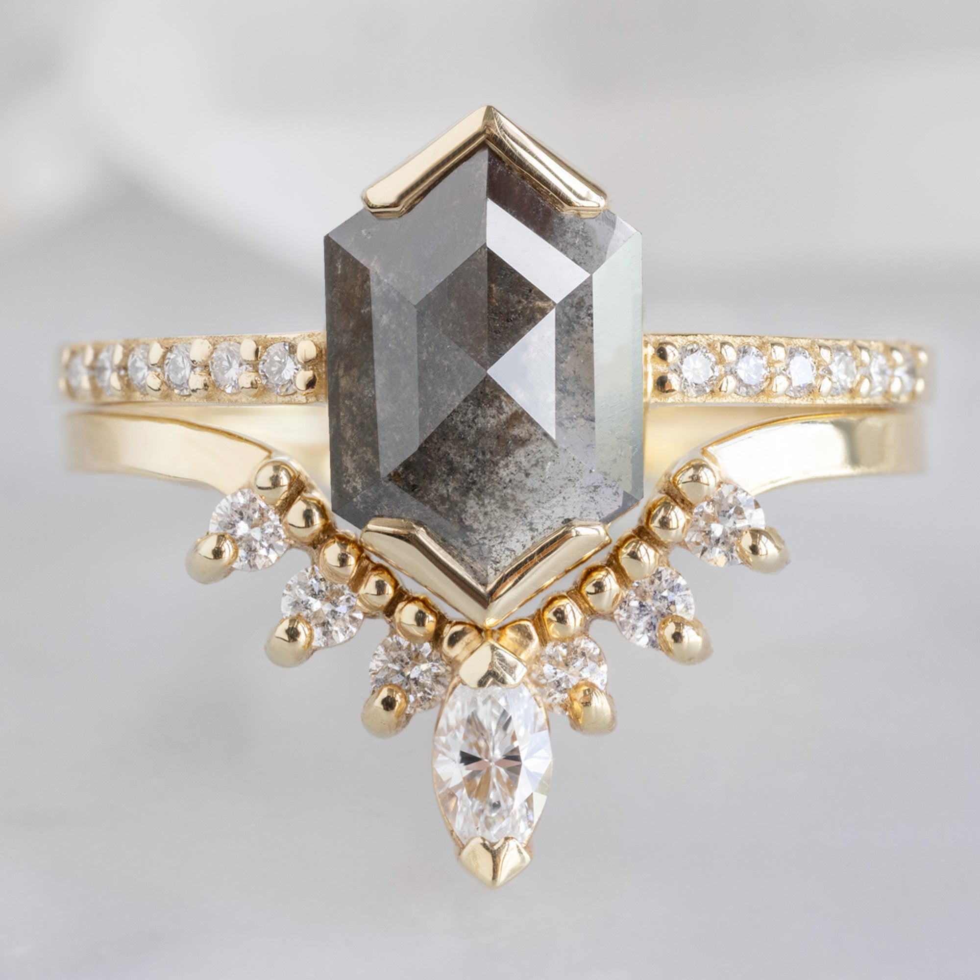 Alexis Russell Engagement Rings The Willow Ring | 1.35ct Salt and Pepper Hexagon in 14K Yellow Gold