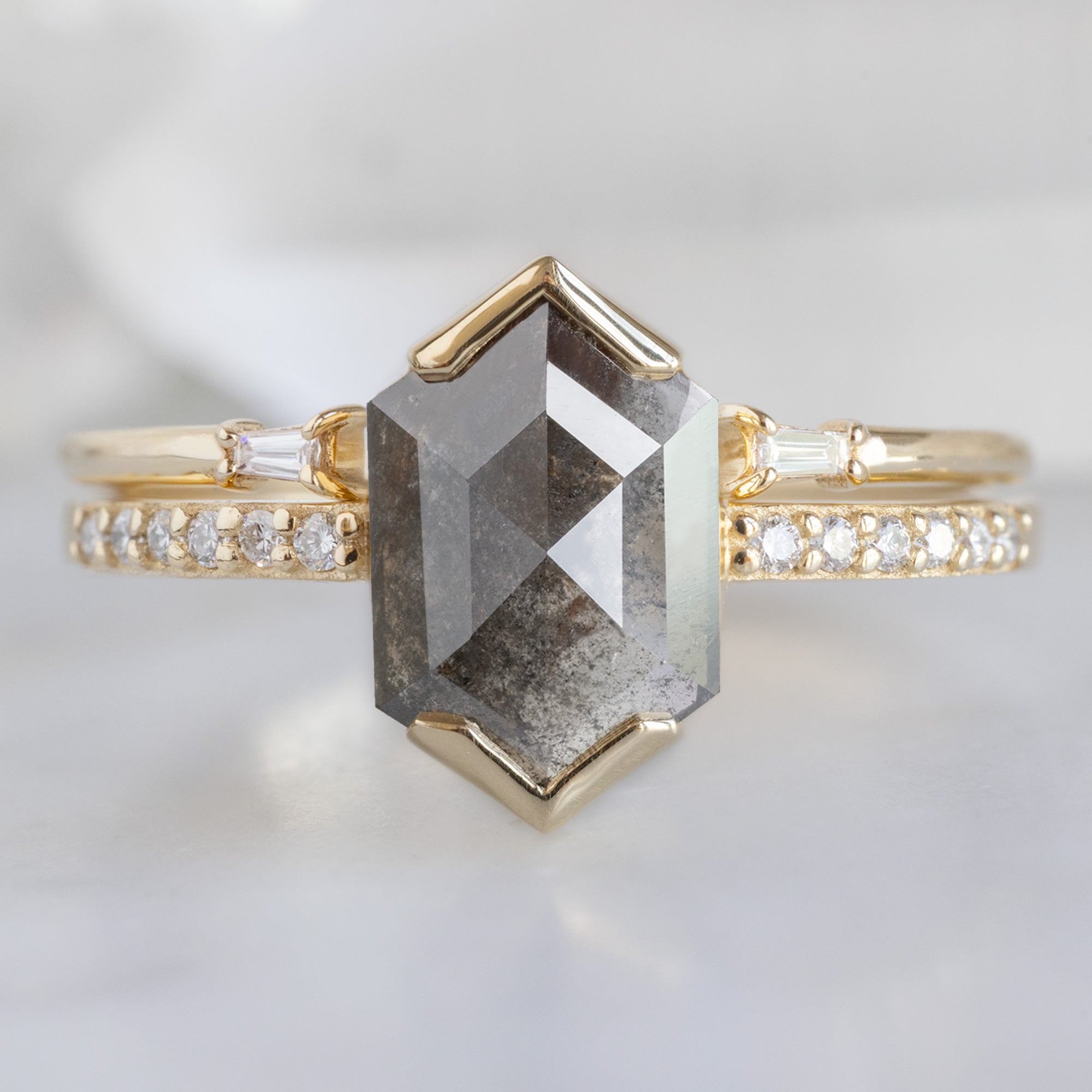 Alexis Russell Engagement Rings The Willow Ring | 1.35ct Salt and Pepper Hexagon in 14K Yellow Gold