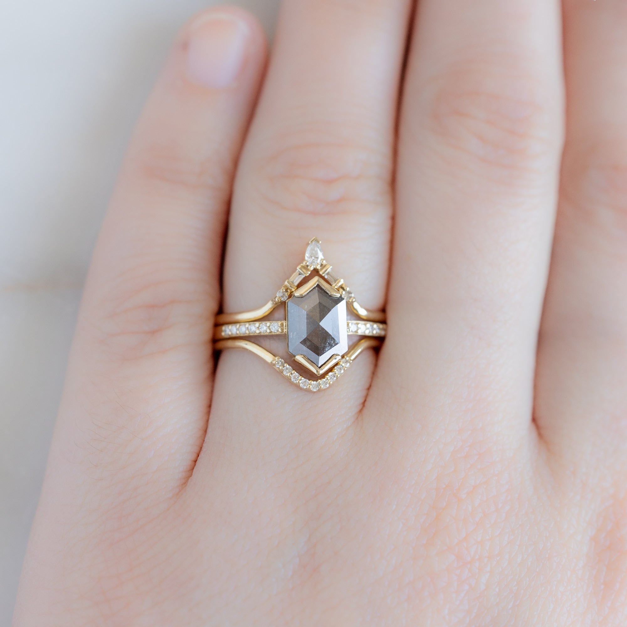 Alexis Russell Engagement Rings The Willow Ring | 1.35ct Salt and Pepper Hexagon in 14K Yellow Gold
