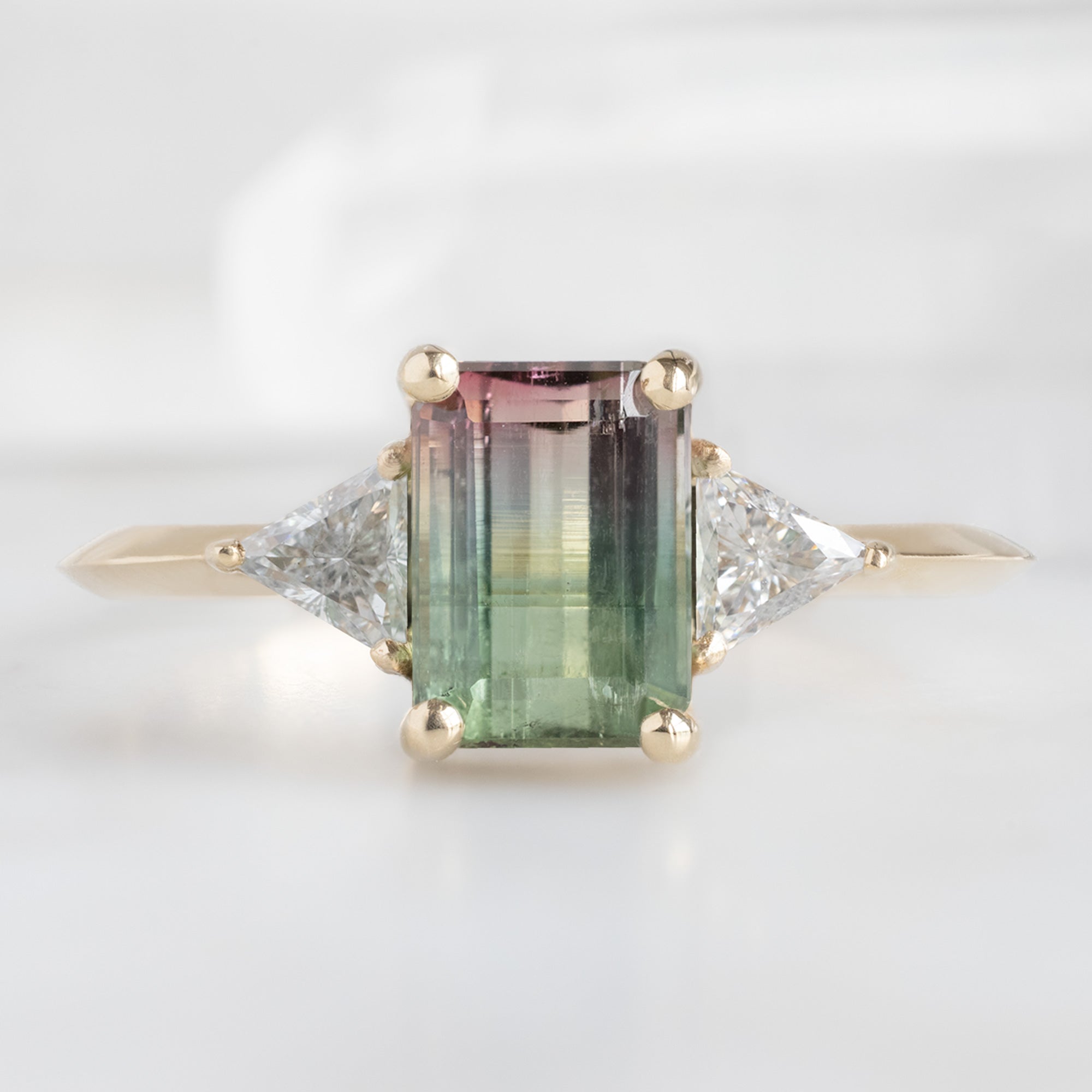 Alexis Russell Engagement Rings The Jade Ring | 1.11ct Emerald Cut Watermelon Tourmaline in 14K Yellow Gold