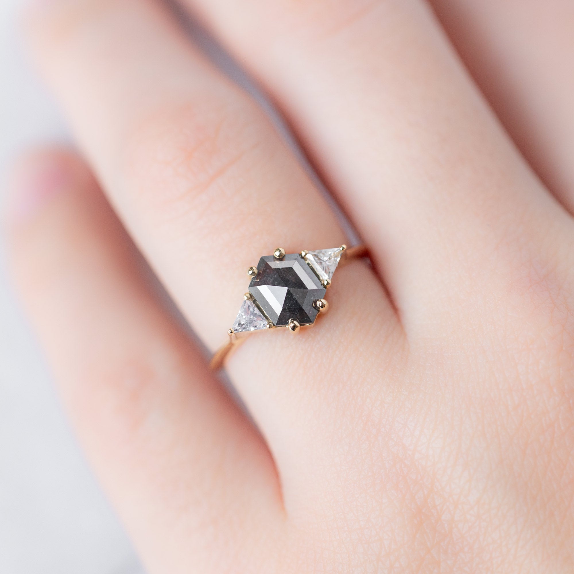 Alexis Russell Engagement Rings The Jade Ring | 0.91ct Hexagonal Grey Diamond in 14K Yellow Gold