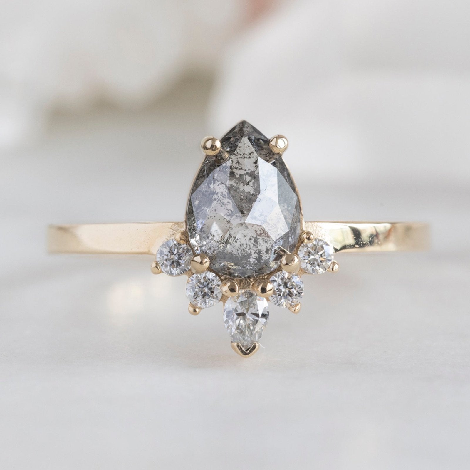 Alexis Russell Engagement Rings The Aster Ring | 0.96ct Pear Grey Diamond in 14k Yellow Gold