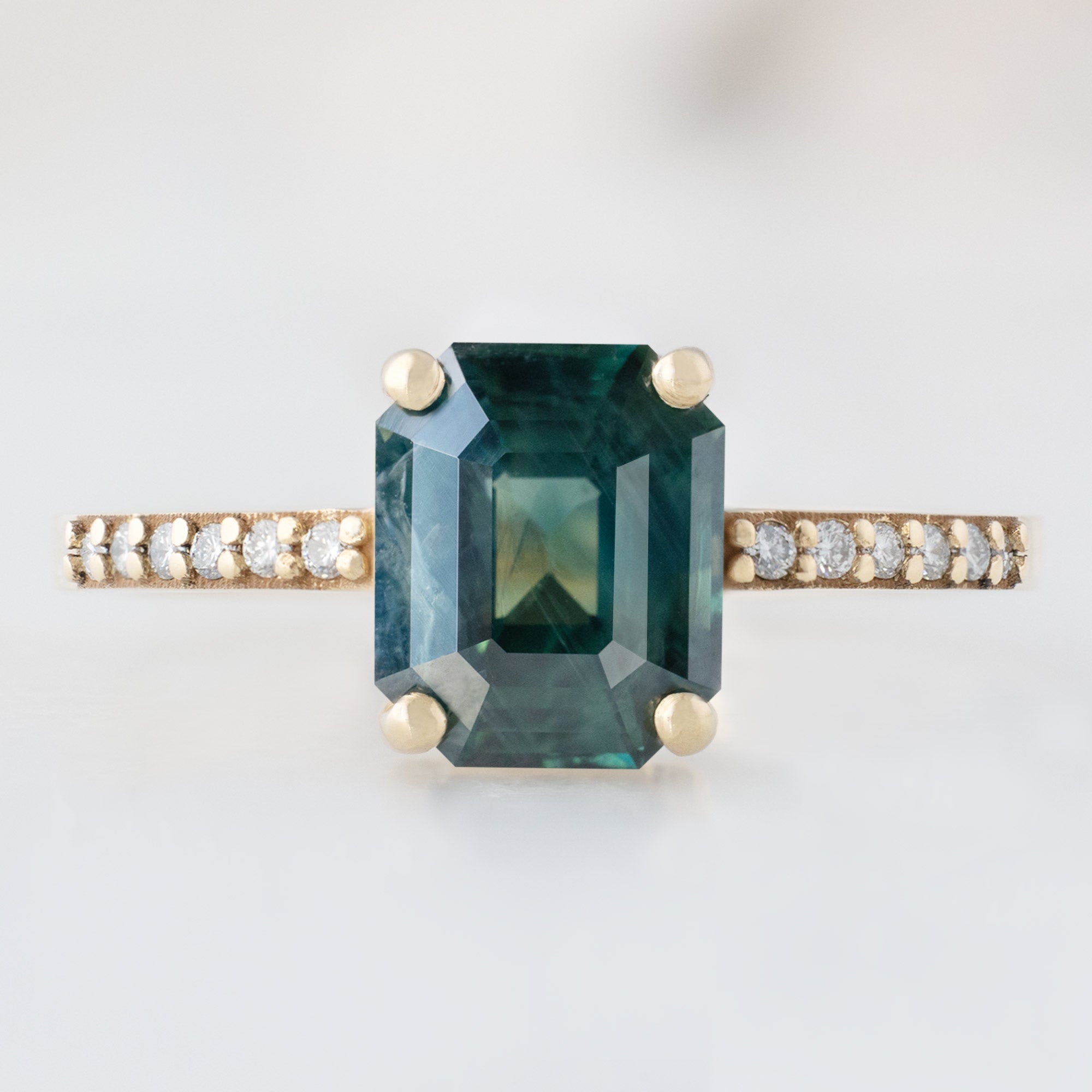 Alexis Russell Engagement Rings The Willow Ring | 2.00ct Emerald Cut Teal Sapphire in 14K Yellow Gold