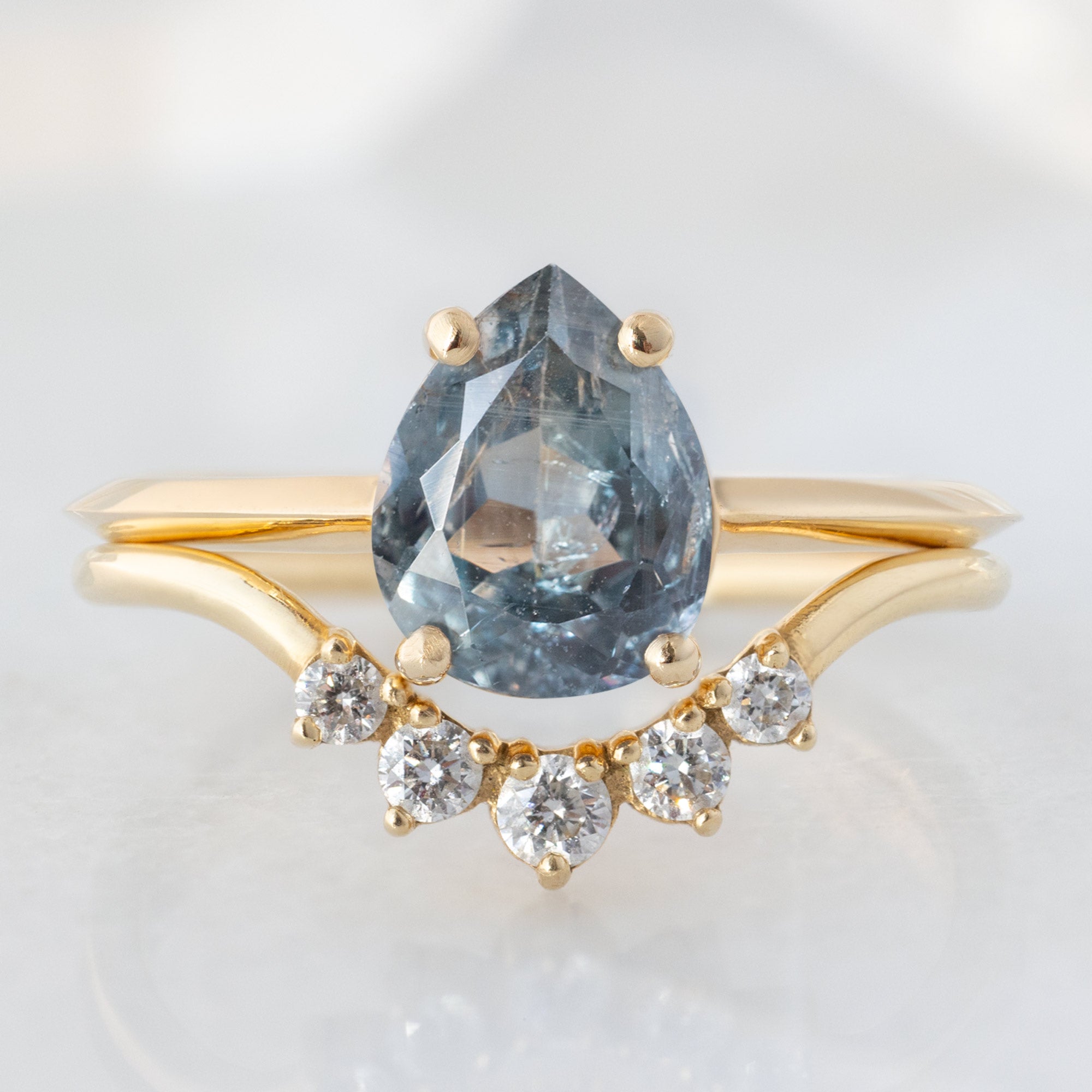Alexis Russell Engagement Rings The Bryn Ring | 1.42ct Pear Cut Blue Sapphire in 14K Yellow Gold