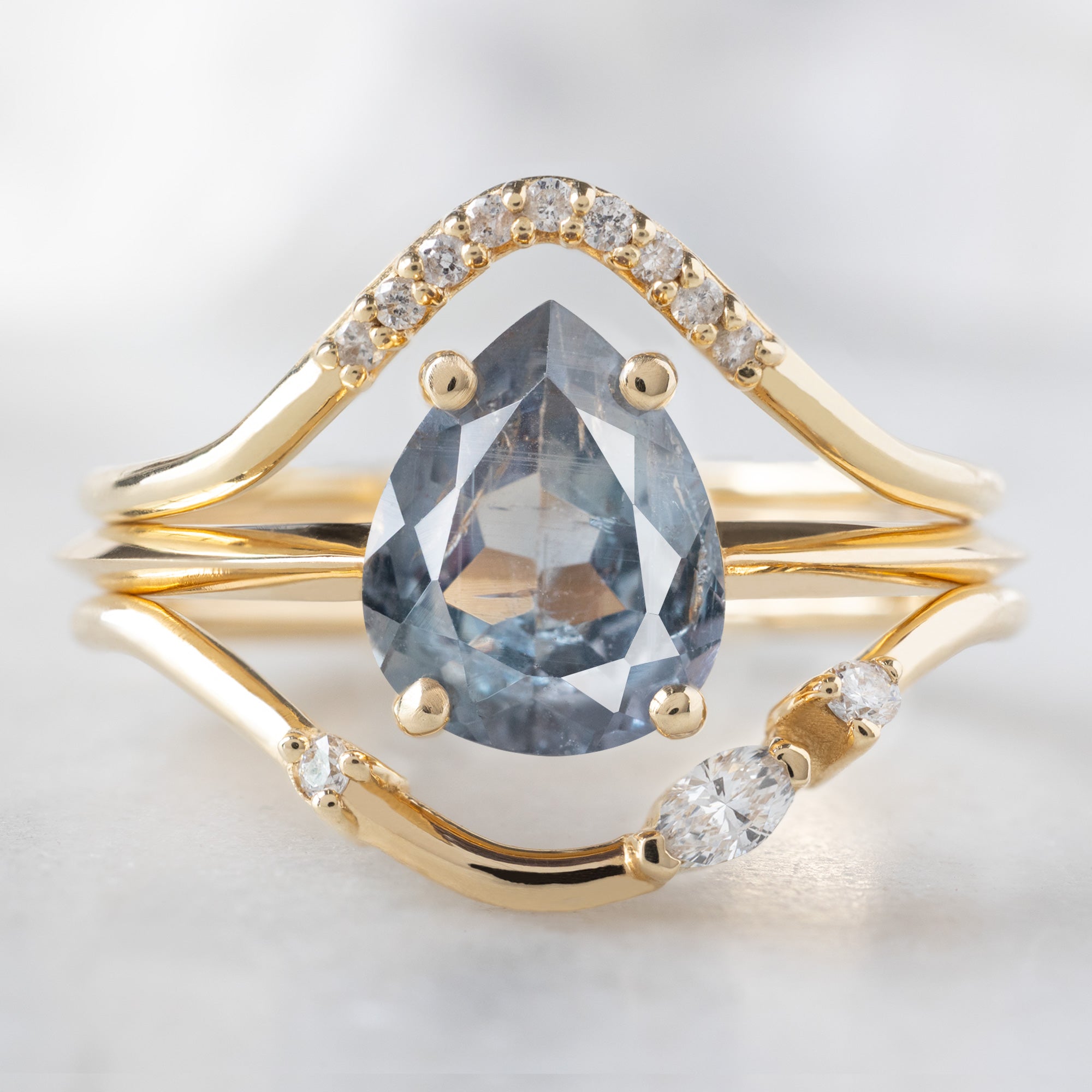 Alexis Russell Engagement Rings The Bryn Ring | 1.42ct Pear Cut Blue Sapphire in 14K Yellow Gold
