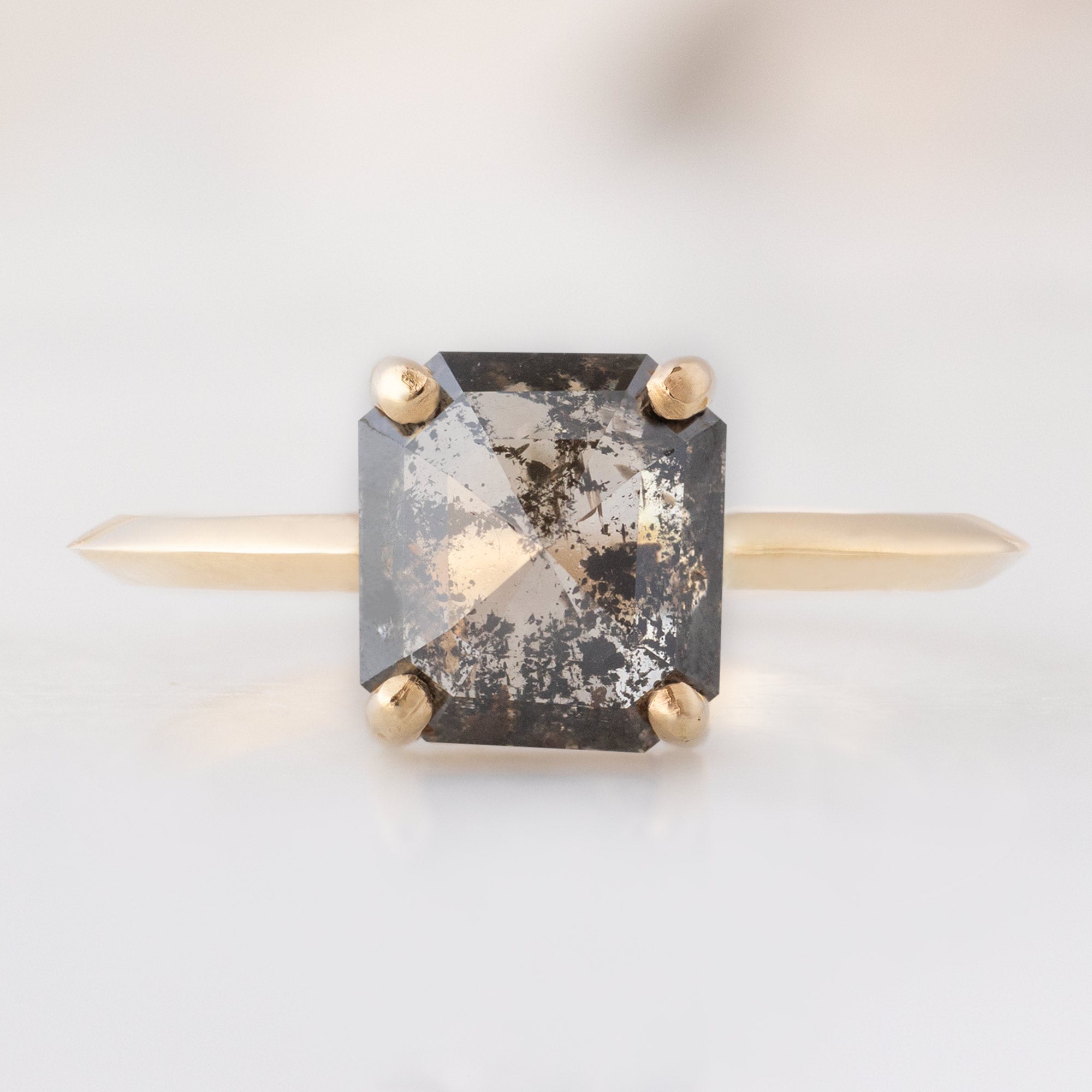 Alexis Russell Engagement Rings The Bryn Ring | 1.64ct Emerald Cut Salt and Pepper Diamond in 14K Yellow Gold