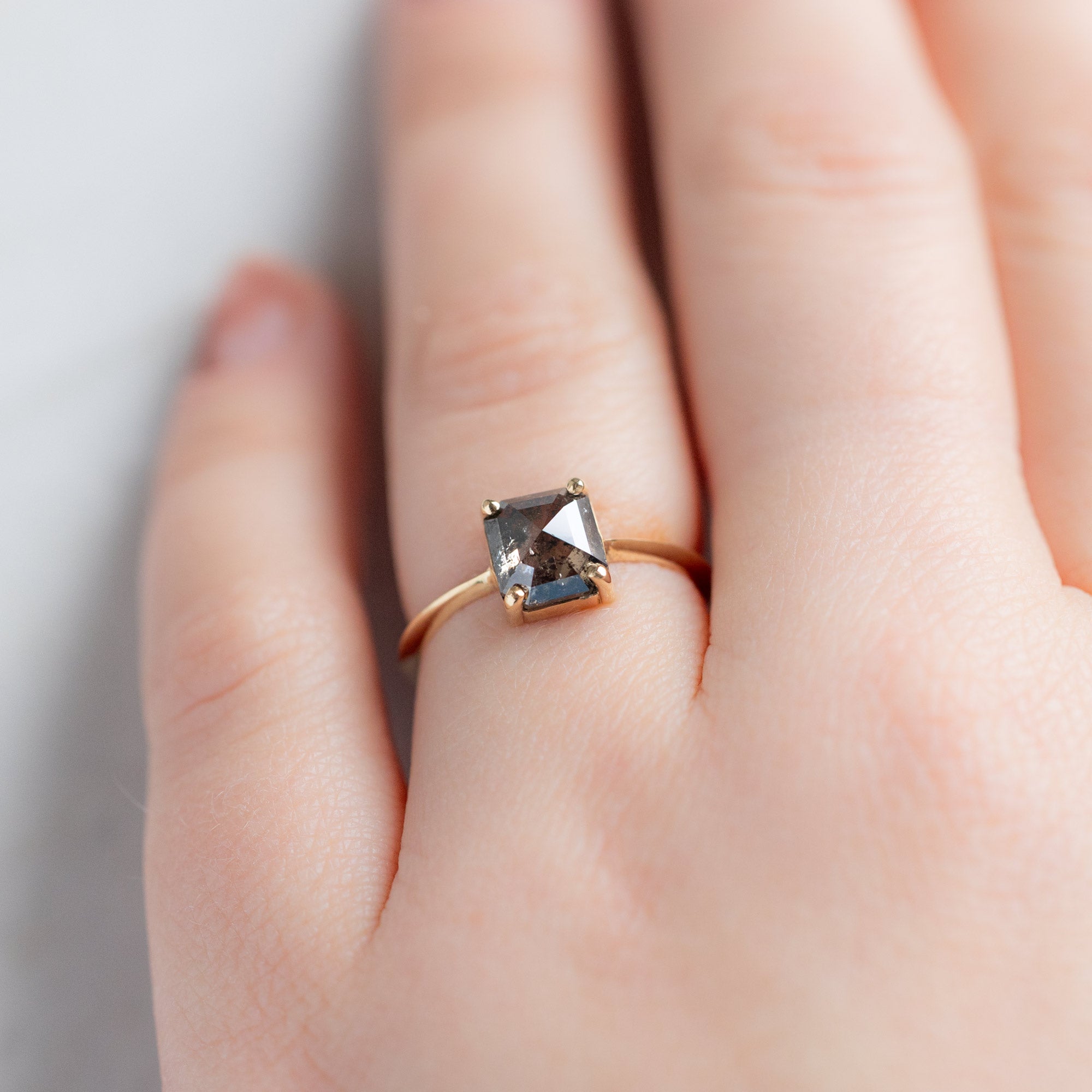 Alexis Russell Engagement Rings The Bryn Ring | 1.64ct Emerald Cut Salt and Pepper Diamond in 14K Yellow Gold