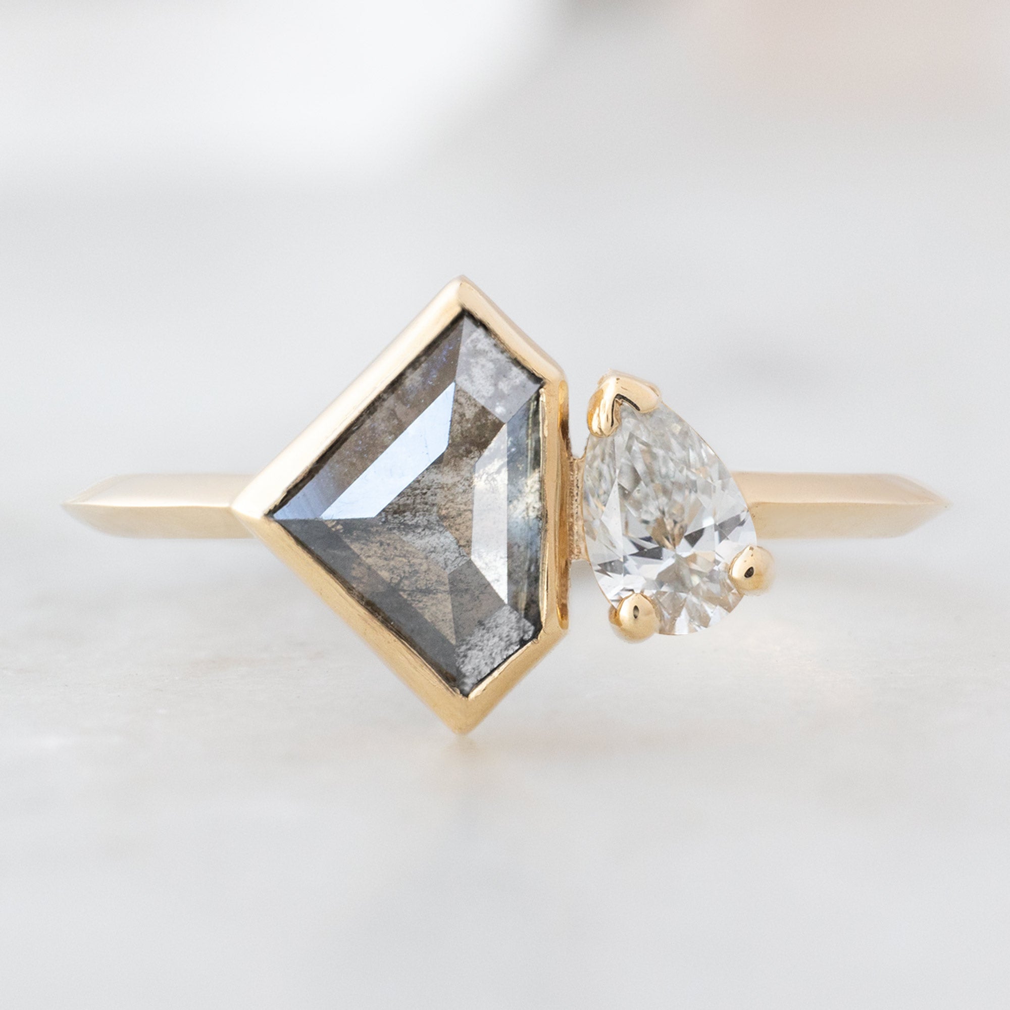 Alexis Russell Engagement Rings The You and Me Ring | 1.12ct Shield Salt and Pepper Diamond in 14K Yellow Gold