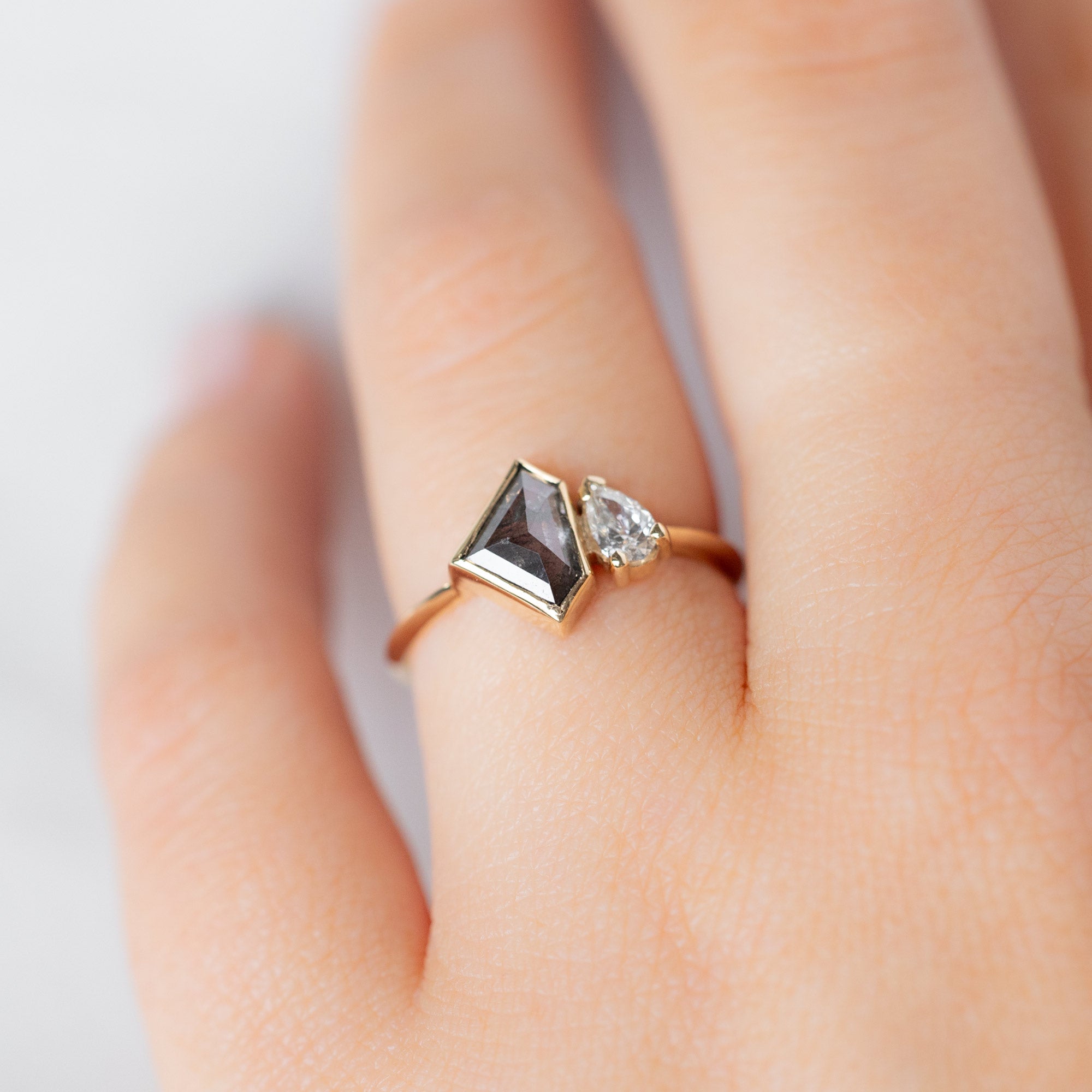 Alexis Russell Engagement Rings The You and Me Ring | 1.12ct Shield Salt and Pepper Diamond in 14K Yellow Gold