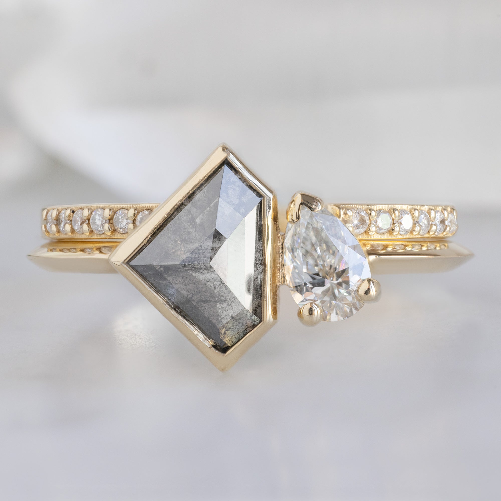 Alexis Russell Engagement Rings The You and Me Ring | 1.12ct Shield Salt and Pepper Diamond in 14K Yellow Gold