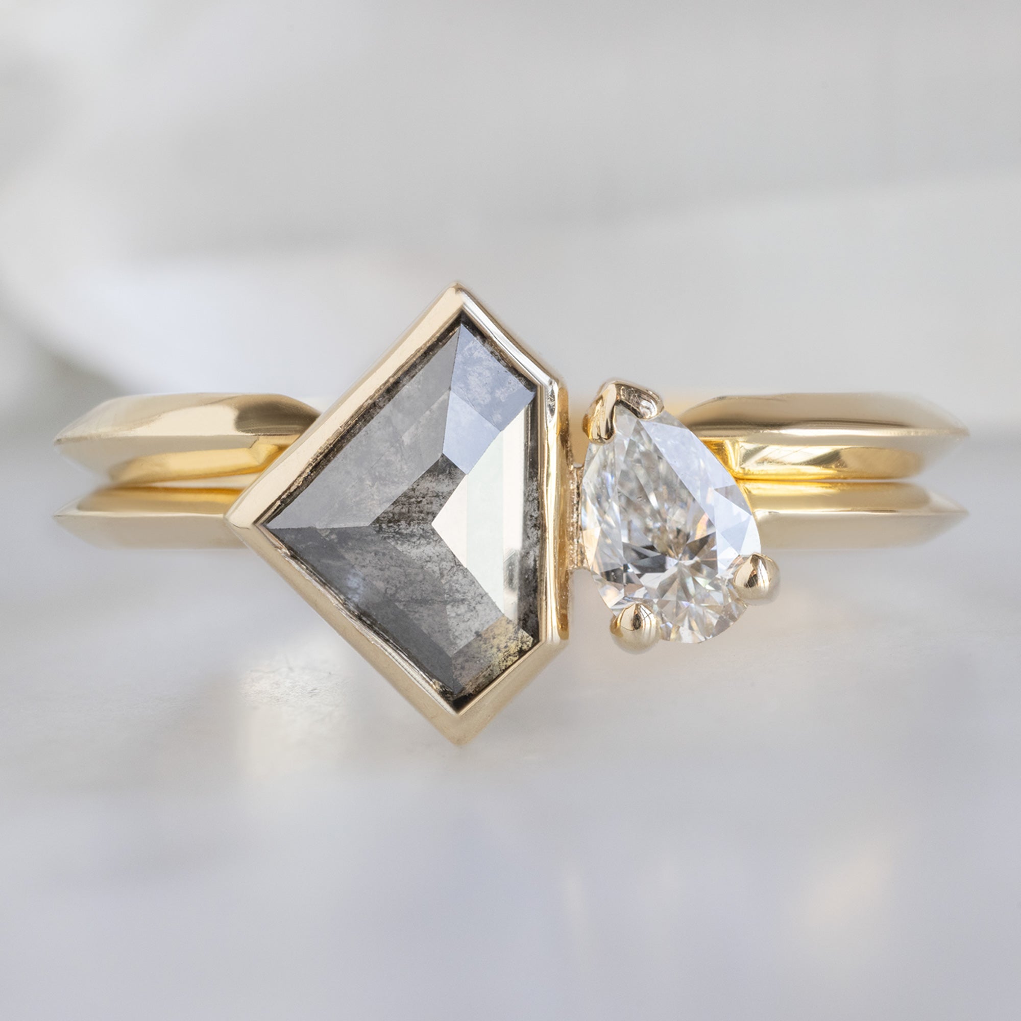 Alexis Russell Engagement Rings The You and Me Ring | 1.12ct Shield Salt and Pepper Diamond in 14K Yellow Gold