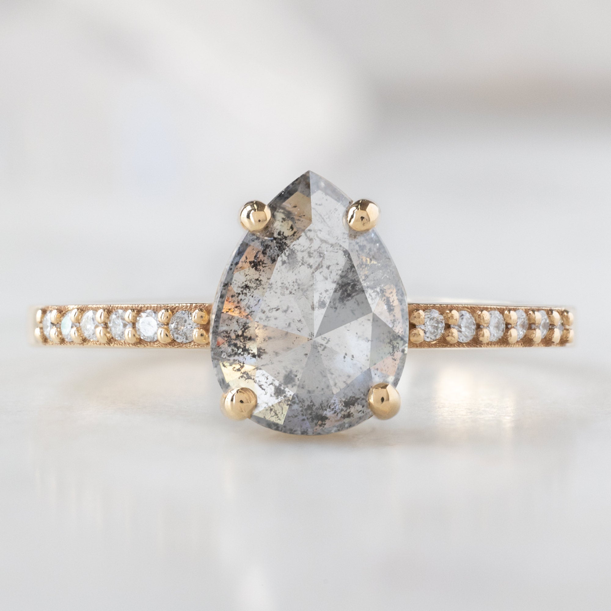 Alexis Russell Engagement Rings The Willow Ring | 1.03ct Pear Salt and Pepper Diamond 14K Yellow Gold